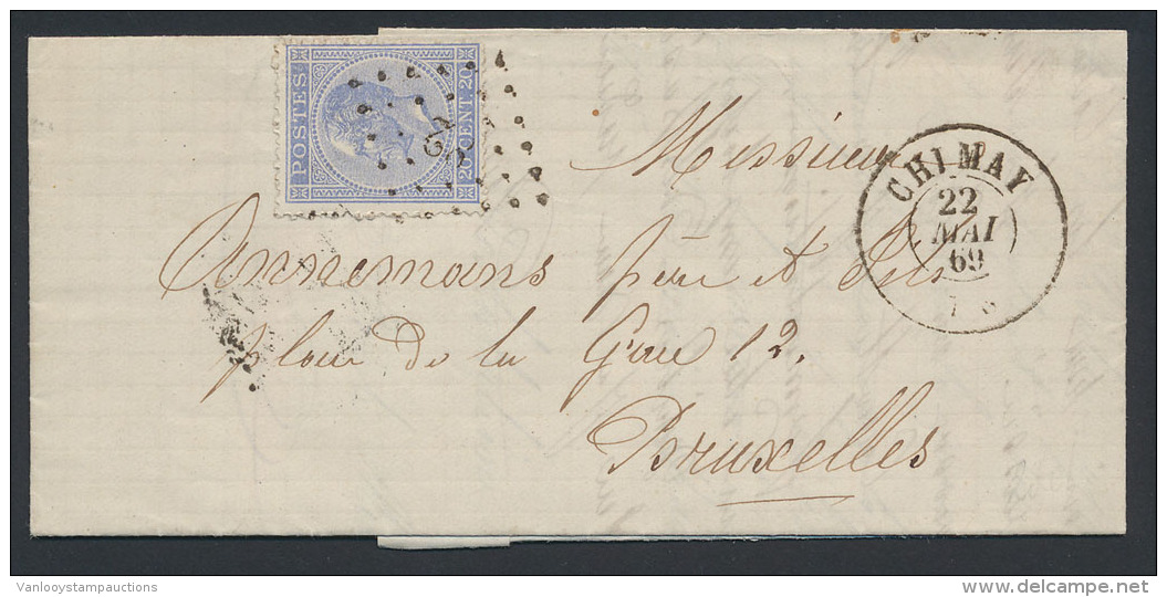 N&deg; 18, Op Briefje (dubbel Port) Puntstem - 1865-1866 Profiel Links