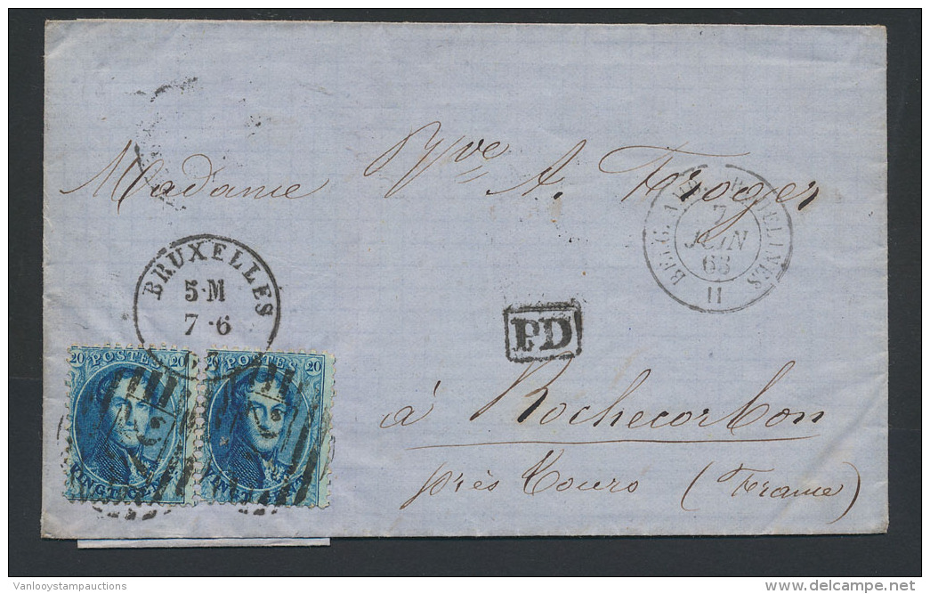 N&deg; 15 (2x), Op Brief Uit P. 24 Bruxelles - 1863-1864 Medaillons (13/16)