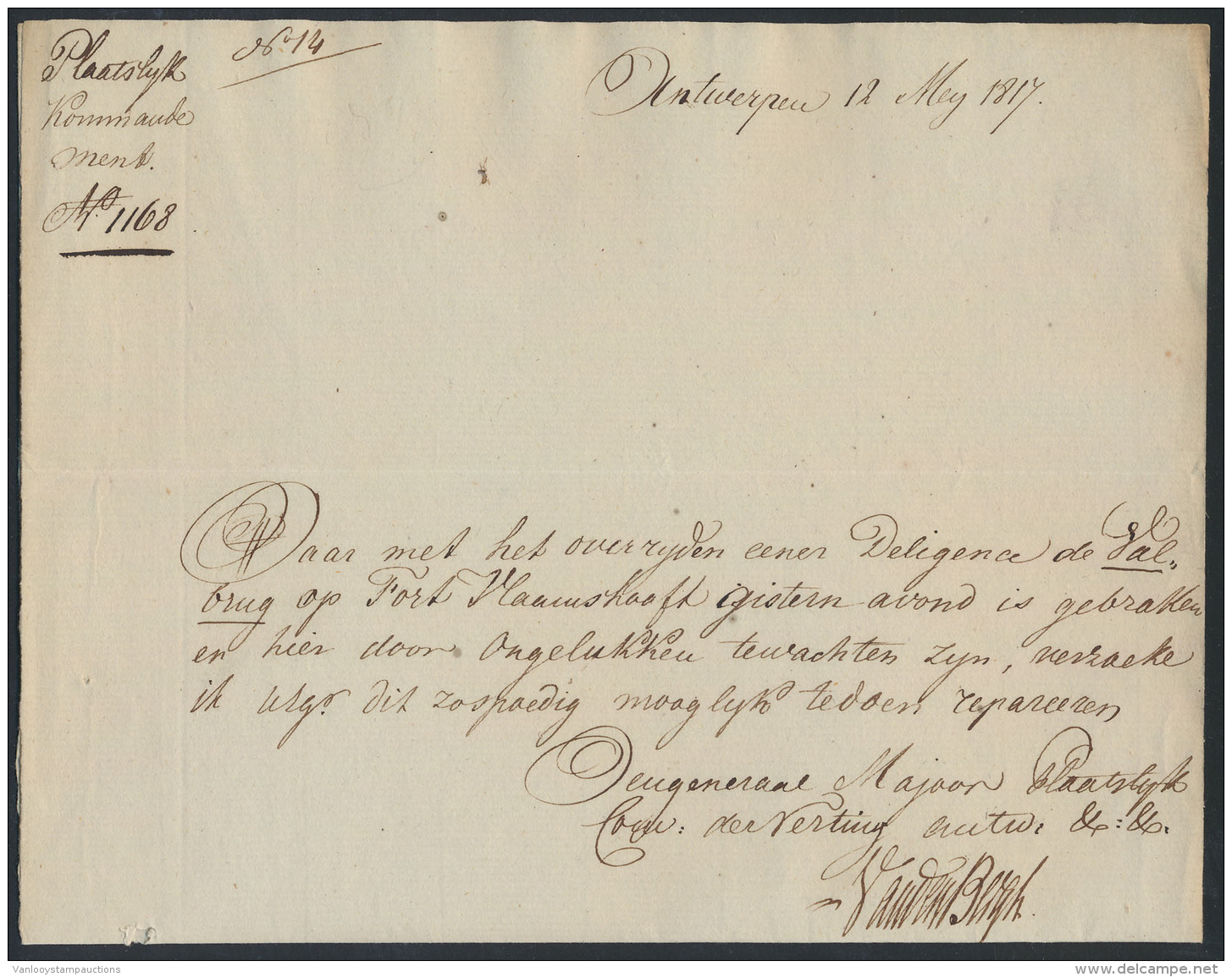1817, Brief Van De Generaal Majoor Van H - Andere & Zonder Classificatie