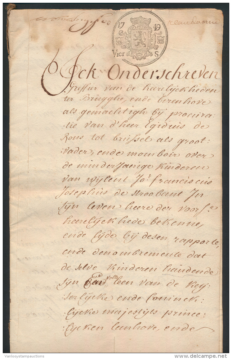 1749, Brugge, Verdeelakte Uit 1749, 16 P - Andere & Zonder Classificatie