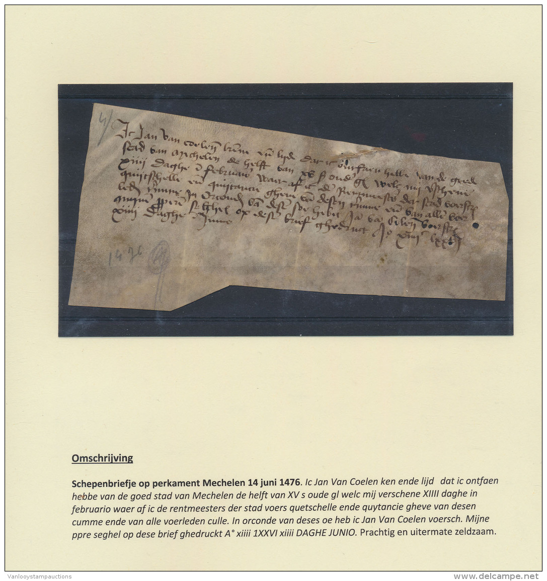 1476, Schepenbriefje Op Perkament MECHEL - Andere & Zonder Classificatie