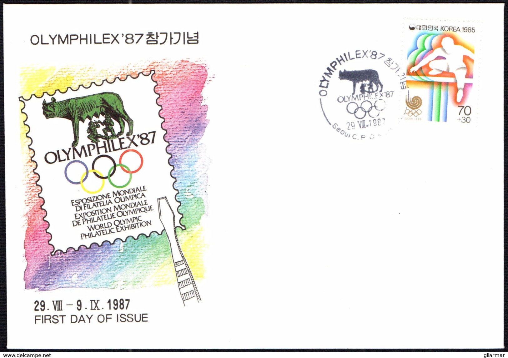 OLYMPIC GAMES - SOUTH KOREA ROME 1987 - PARTECIPATION IN WORLD OLYMPIC PHILATELIC EXHIBITION - OLYMPHILEX ´87 - Estate 1988: Seul