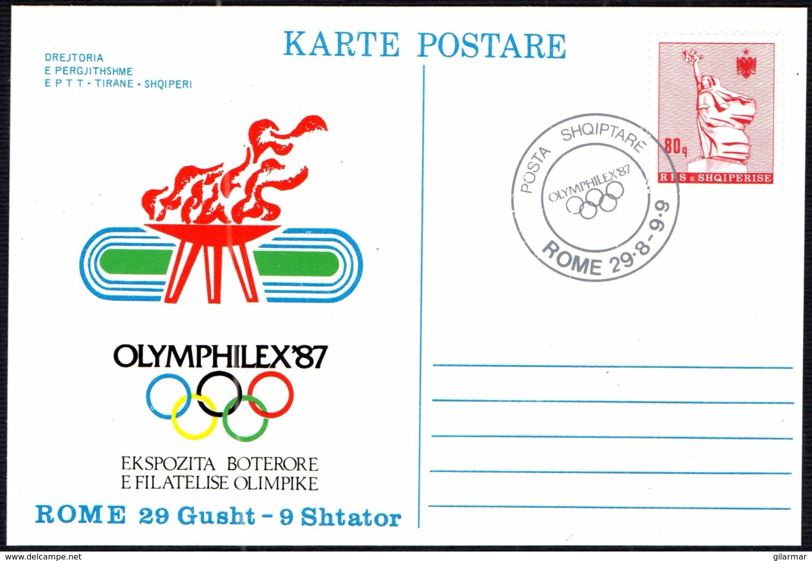 OLYMPIC GAMES - ALBANIA ROME 1987 - PARTECIPATION IN WORLD OLYMPIC PHILATELIC EXHIBITION - OLYMPHILEX ´87 - Estate 1988: Seul