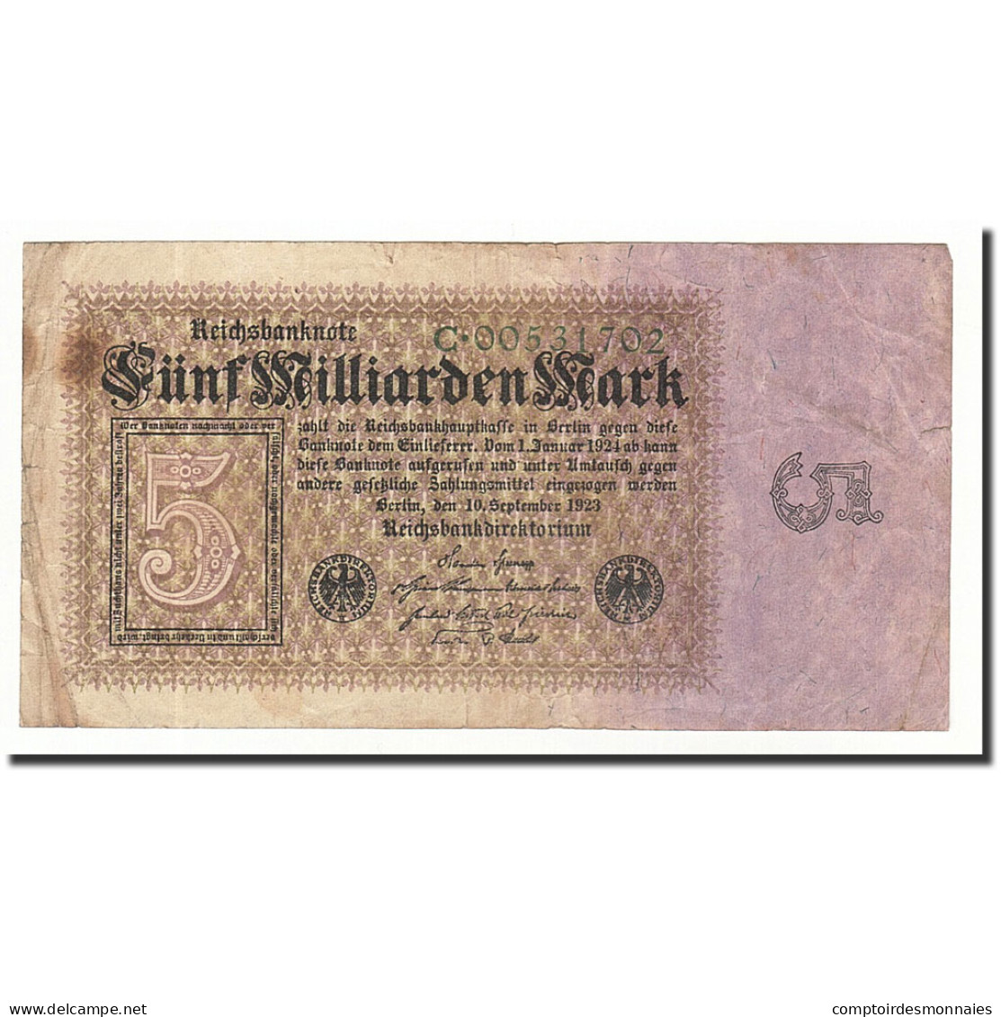 Billet, Allemagne, 5 Milliarden Mark, 1923-09-10, KM:115a, B+ - 5 Mrd. Mark