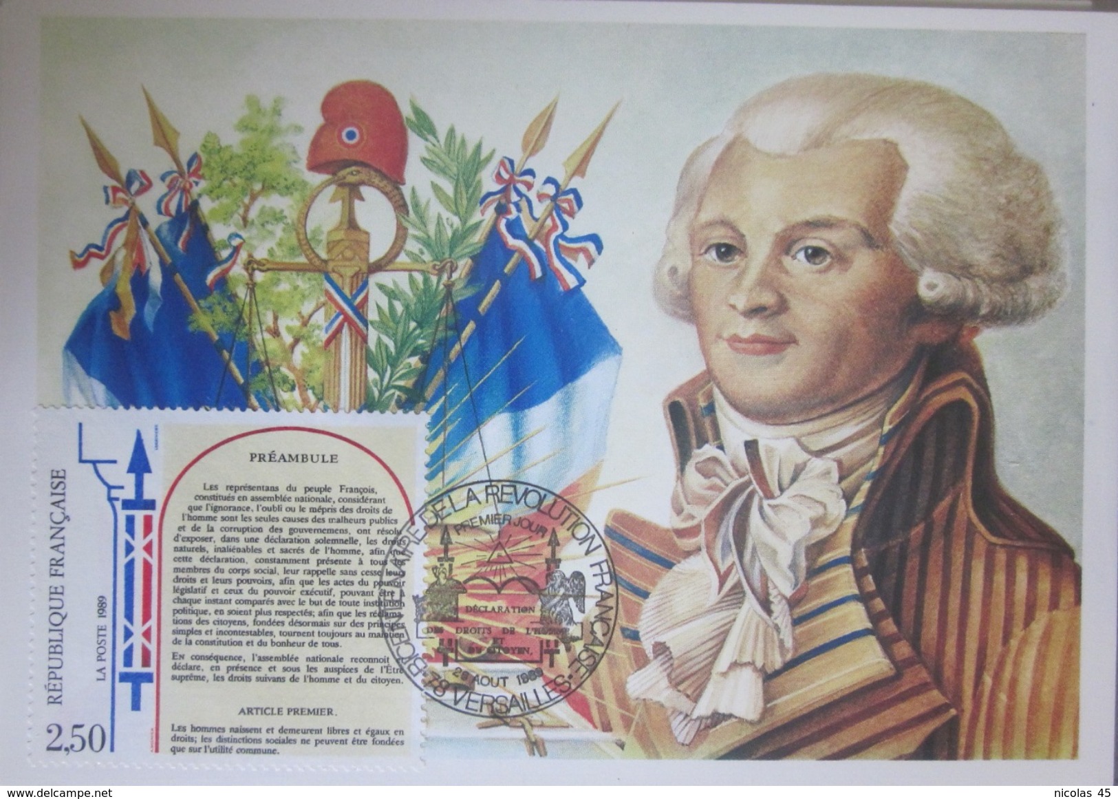 Carte Postale Maximum - Personnage - Révolution - Bicentenaire - Versailles - 1989 - YT 2602 - Lettres & Documents