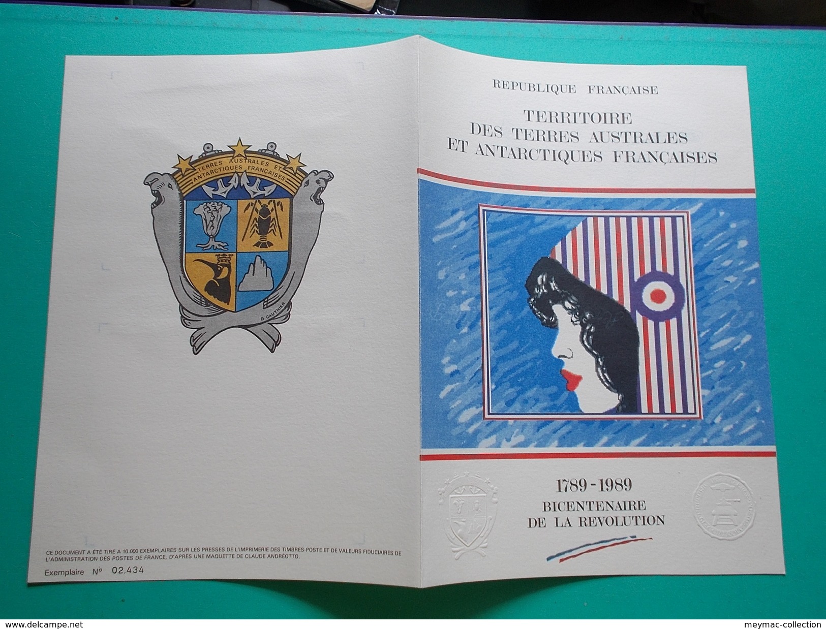 FDC YVERT BLOC BLOCK BF 1 PJ 1989 + N** TAAF TERRES AUSTRALES ANTARTIQUES BICENTENAIRE REVOLUTION PHILEXFRANCE - Blocks & Sheetlets