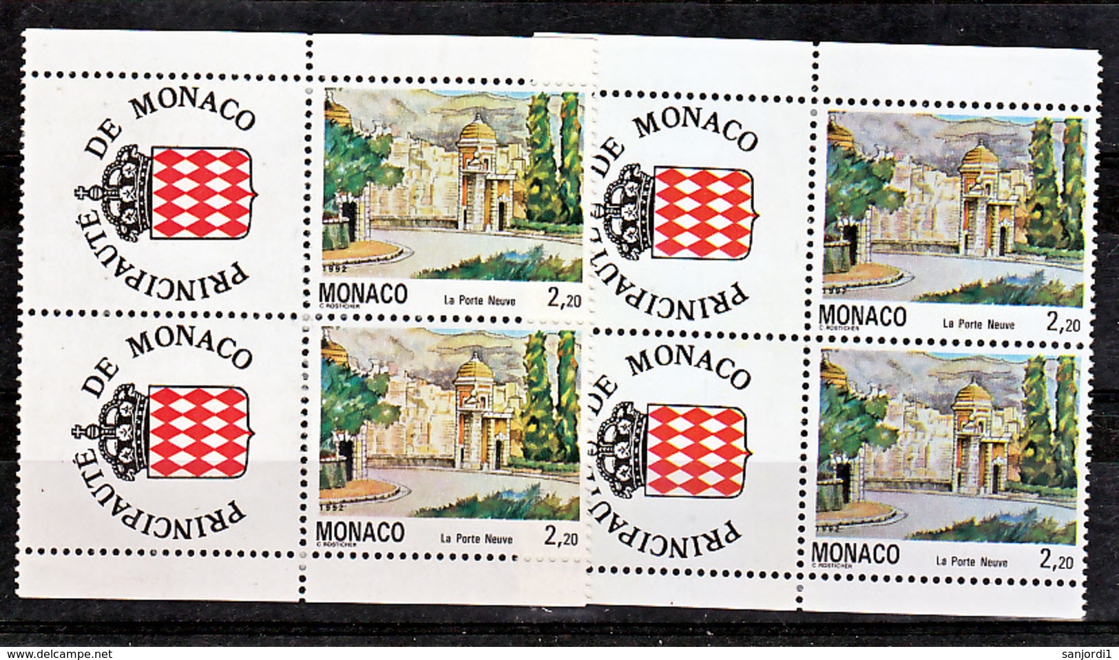 Monaco 1832 Variété Vieux Rose Et Jaune Aquarelle  Paire Avec Vignette Neuf ** TB  MNH Sin Charnela - Variétés