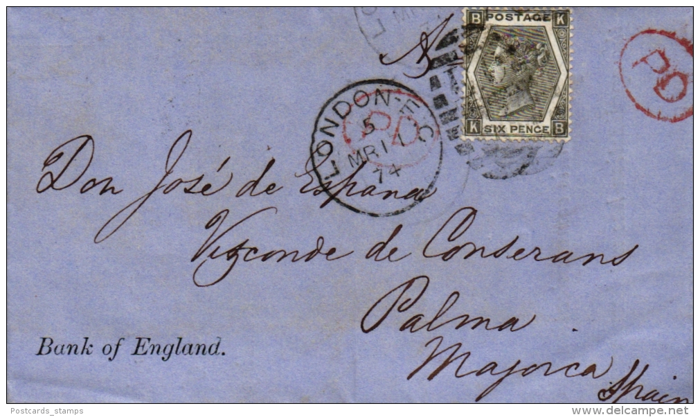 Balearen, Incoming Mail Der Bank Of England, London, Versandt Nach Palma De Mallorca, 1874 - Sonstige & Ohne Zuordnung