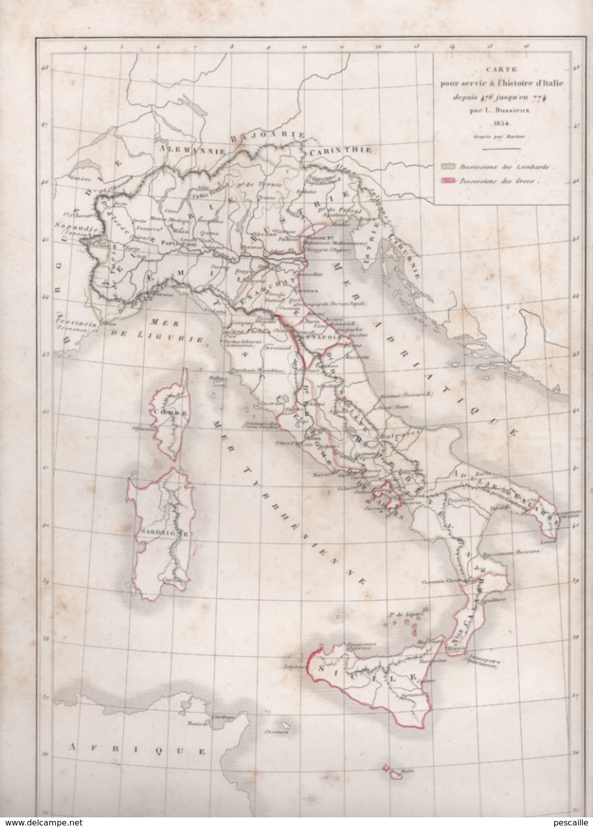 CARTES POUR SERVIR HISTOIRE D'ITALIE De 476 à 774 / ITALIE MERIDIONALE 774 à 1043 / 1043 à 1194 PAR L. DUSSIEUX EN 1854 - Carte Geographique