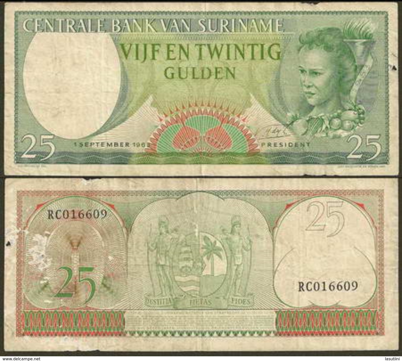 1963 Surinam 25 Gulden P122 F-VF - Suriname