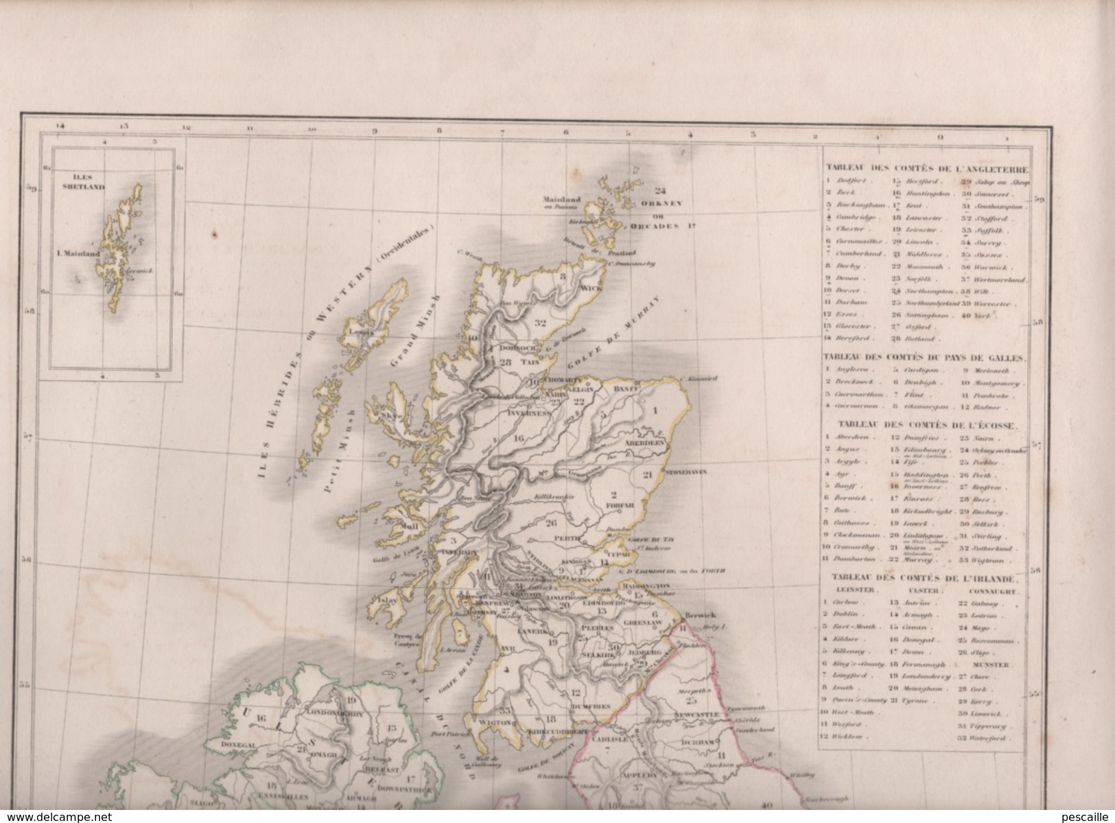 CARTE PHYSIQUE ET POLITIQUE DU ROYAUME-UNI DE LA GRANDE-BRETAGNE ET D' IRLANDE / ILES SHETLAND PAR L. DUSSIEUX 1847 - Geographical Maps