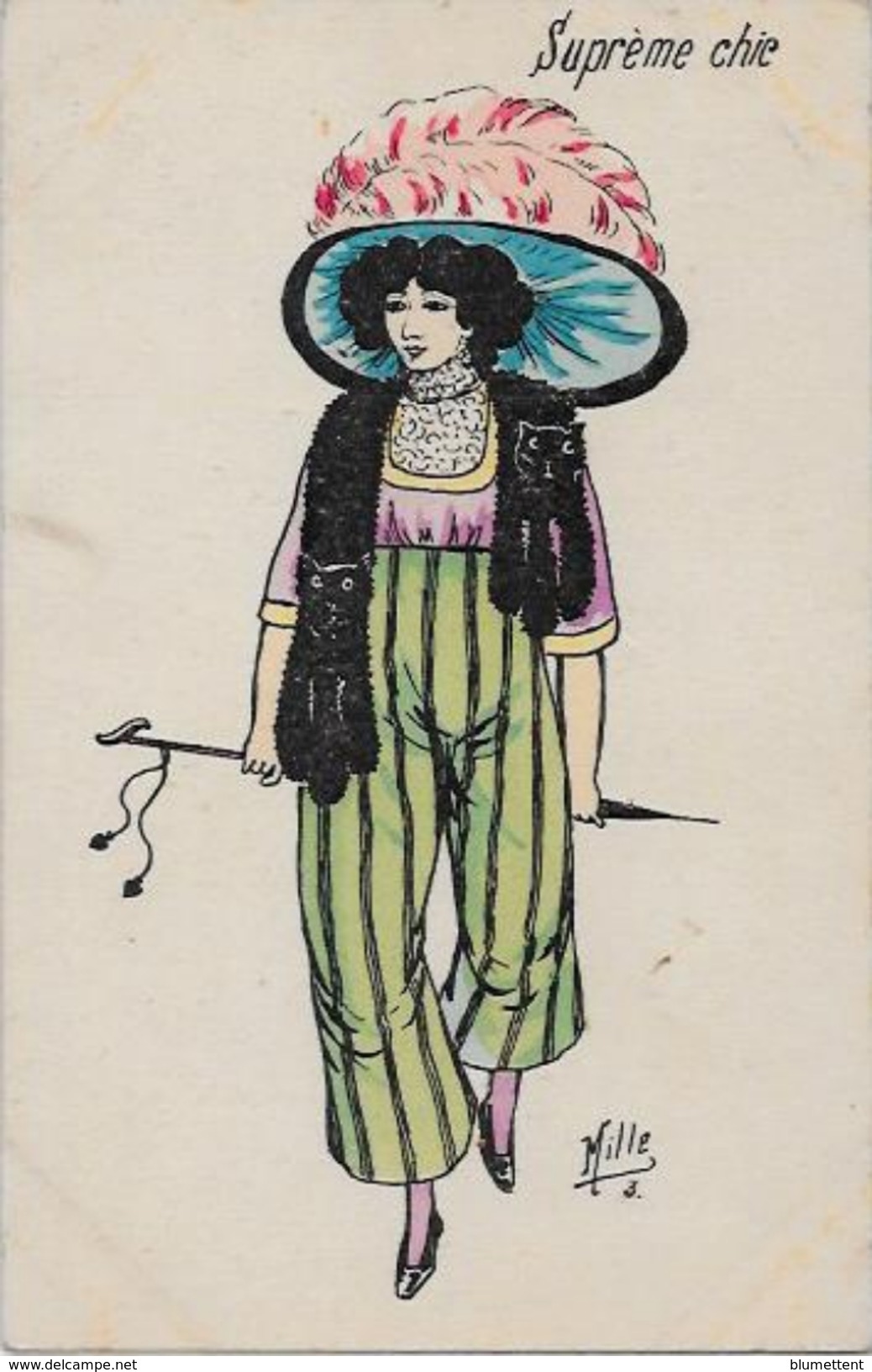 CPA Mille Femme Girl Woman Mode Chapeau écrite Art Nouveau - Mille