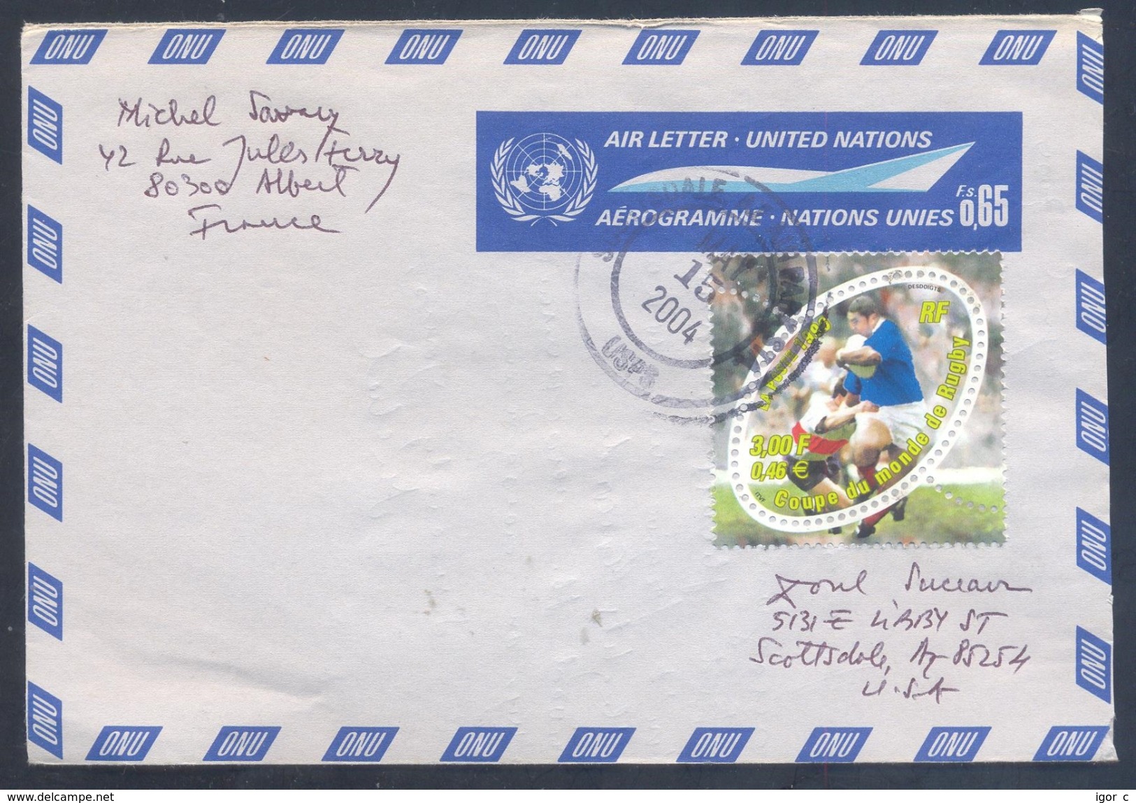 France 1998 Aerogramme  Cover: Rugby; Coupe Du Monde De Rugby; World Championship; Weltmeisterschaft; United Nations - Rugby