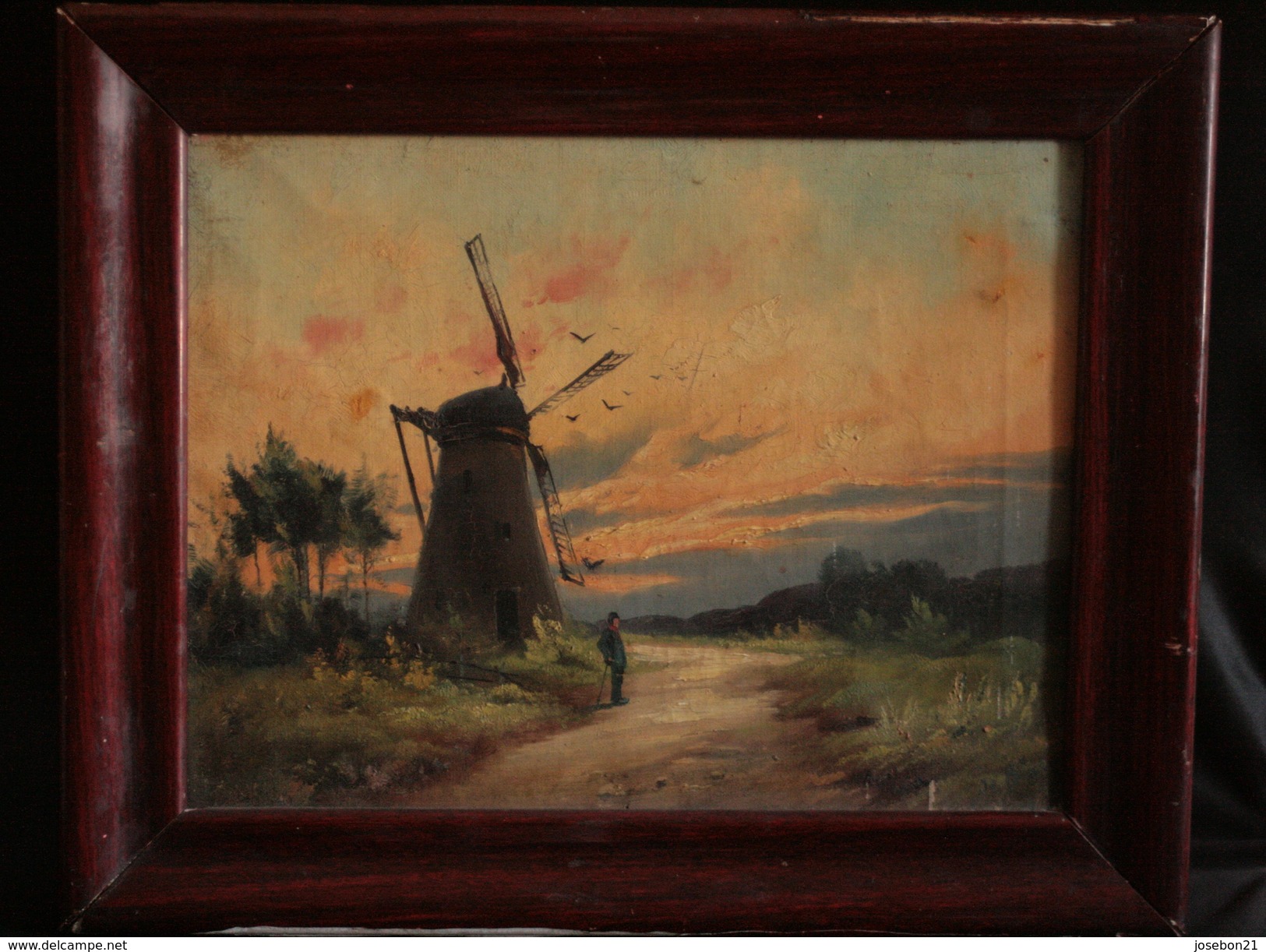 Ancien Tableau Huile Sur Toile Paysage Au Moulin Signé De Bary Fin XIX ème - Oils