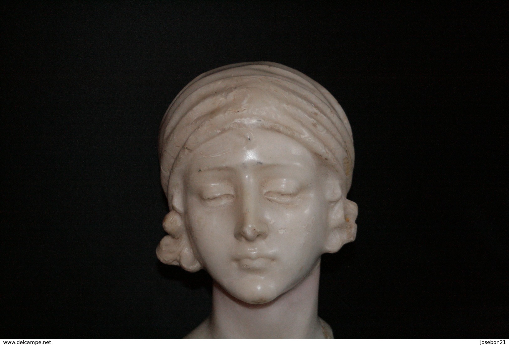 Ancienne Statue De Tête De Femme Au Foulard Art Nouveau Marbre Sculpté Fin XIX ème - Autres & Non Classés