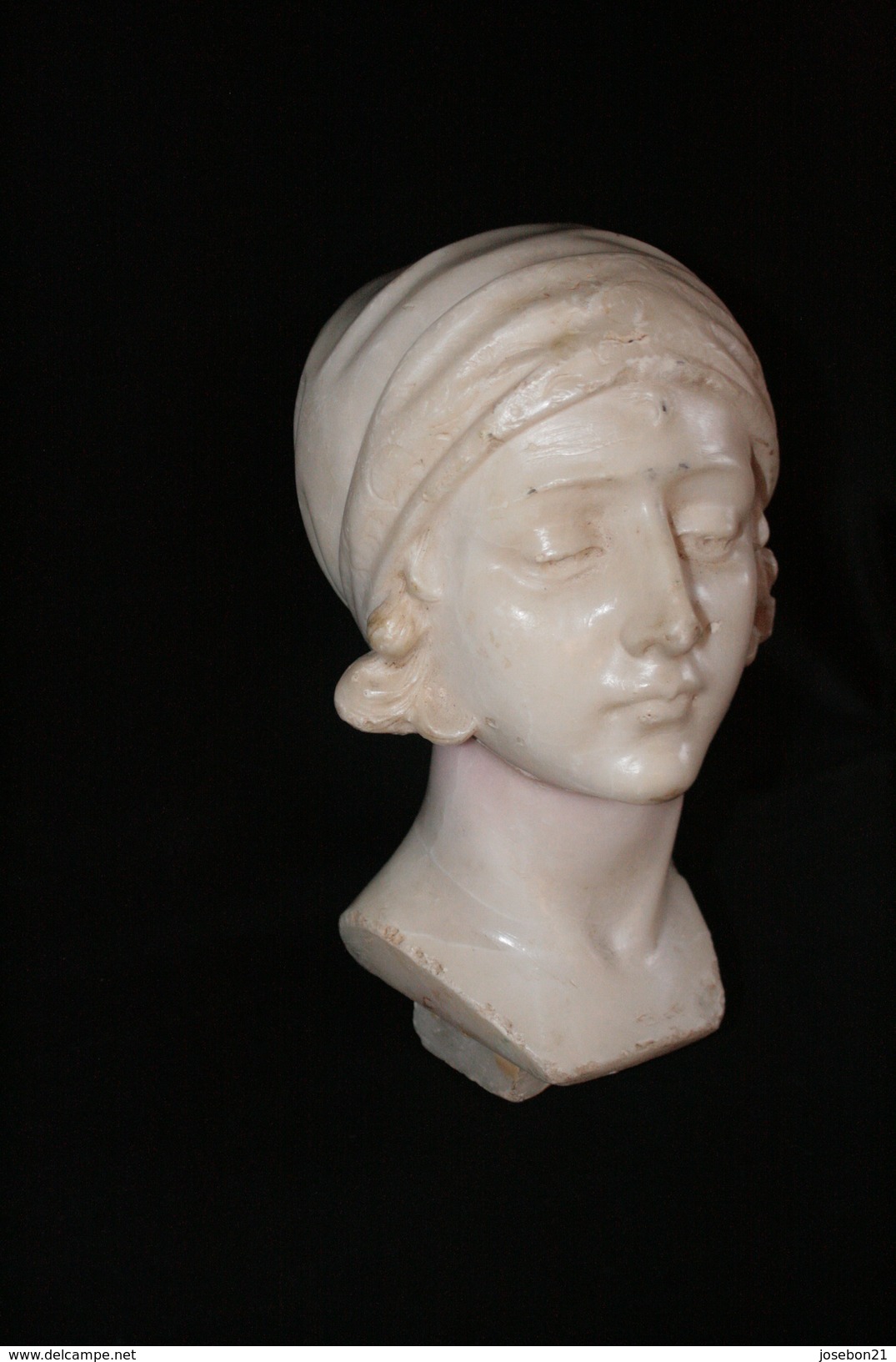 Ancienne Statue De Tête De Femme Au Foulard Art Nouveau Marbre Sculpté Fin XIX ème - Autres & Non Classés