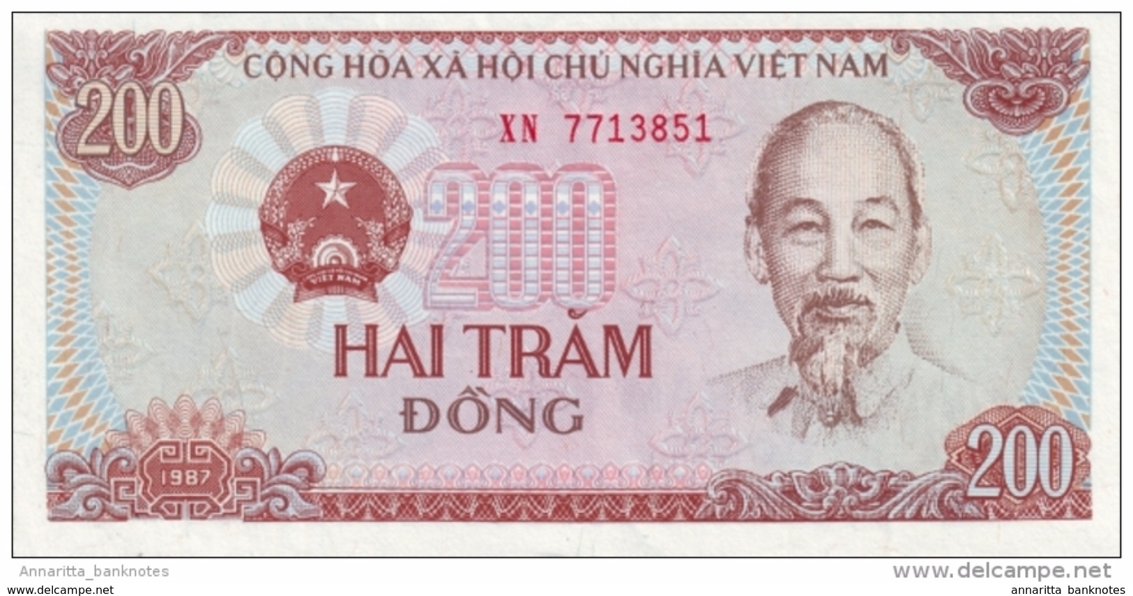 VIETNAM 200 DONG 1987 P-100a UNC SMALL SERIAL S/N [VN328a] - Vietnam