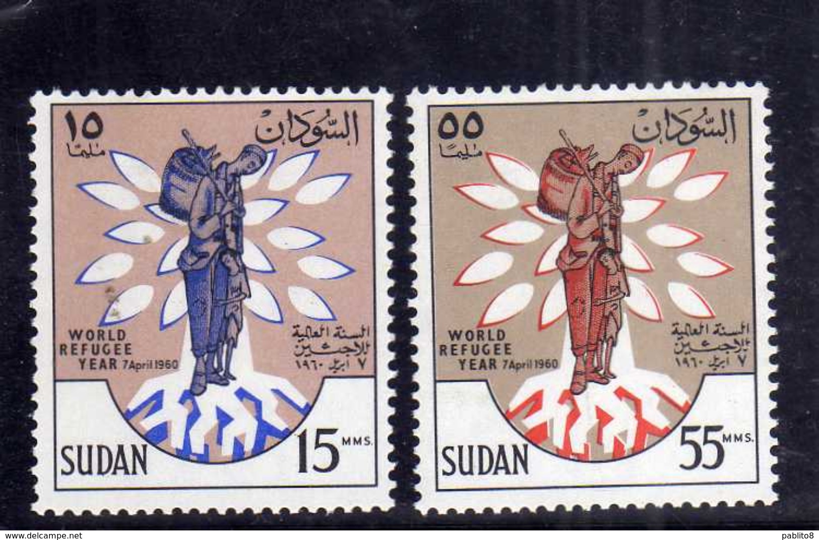SUDAN SOUDAN 1960 WORLD REFUGEE YEAR ANNO DEL RIFUGIATO SERIE COMPLETA COMPLETE SET MNH - Sudan (1954-...)