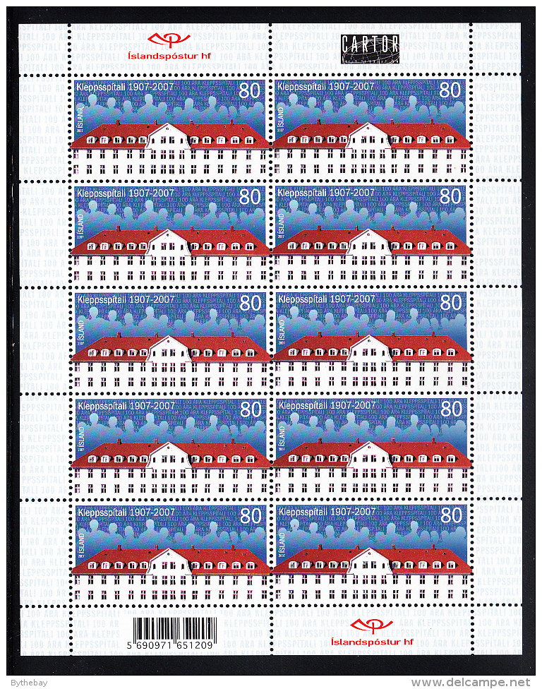 Iceland MNH 2007 Scott #1124 Minisheet Of 10 80k Kleppur Psychiatric Hospital Centenary - Unused Stamps