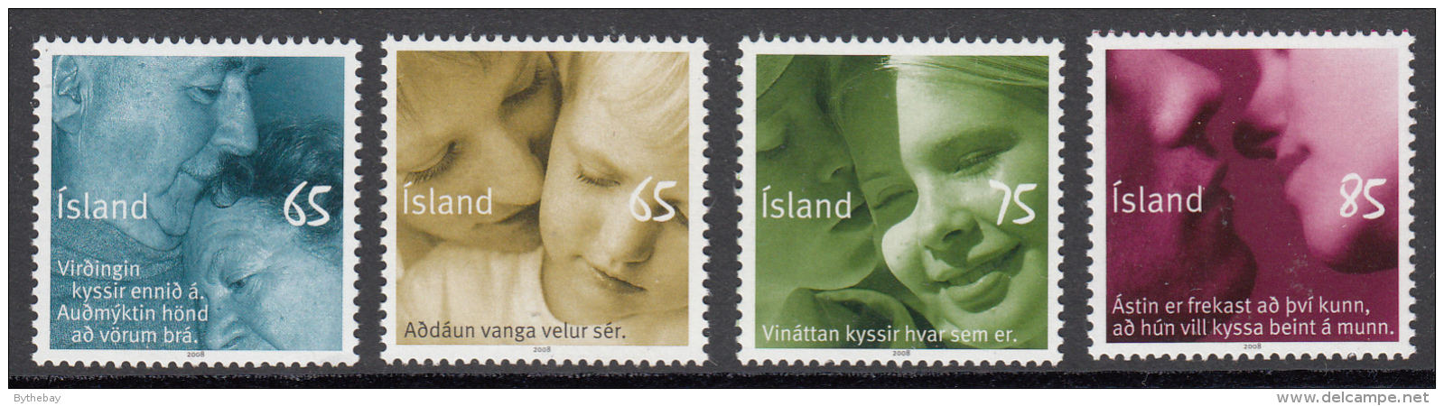 Iceland MNH 2008 Scott #1128-#1131 Set Of 4 Poem By Erla Thorsteindottir, Kisses - Unused Stamps