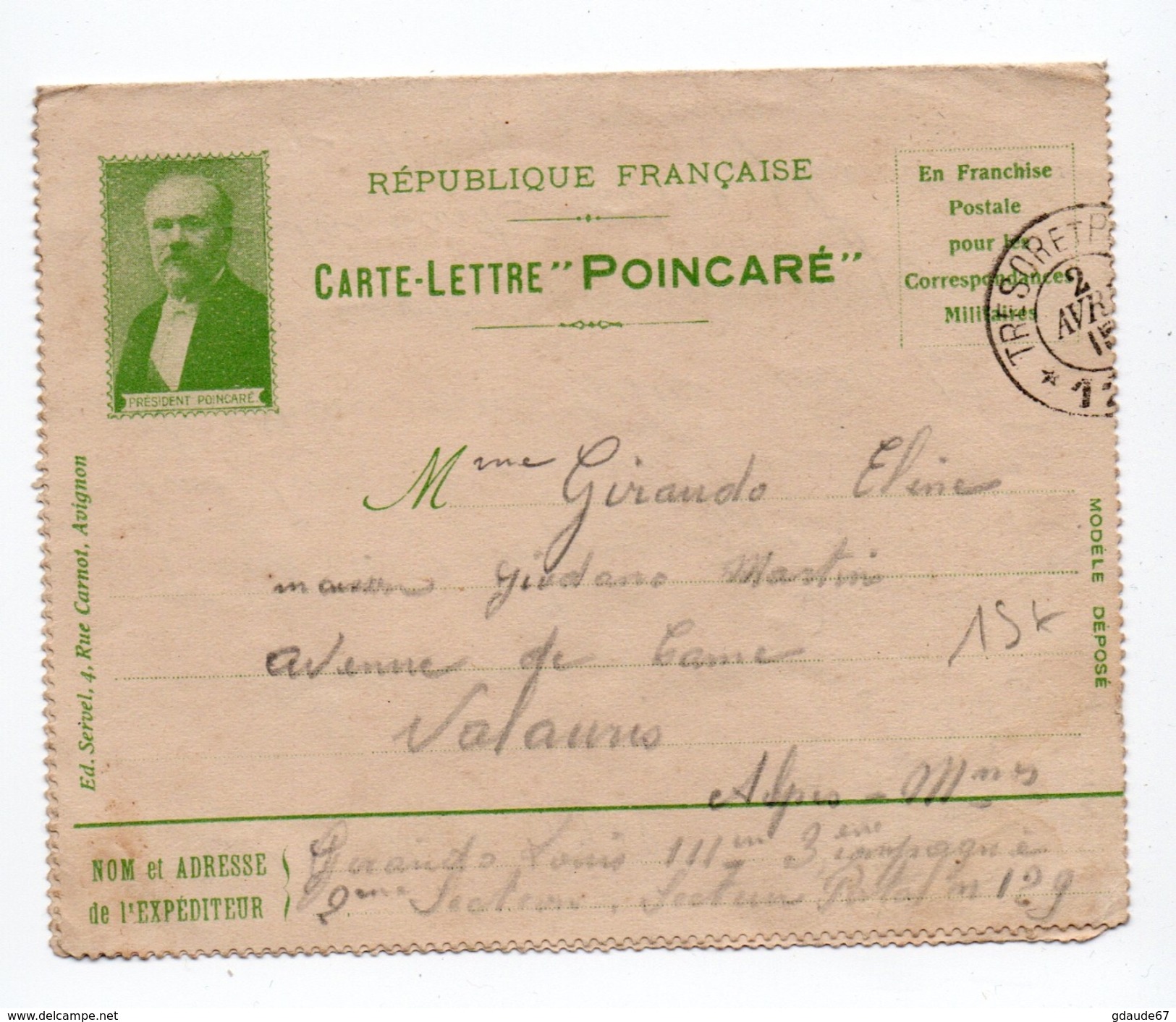 1915 - CARTE LETTRE FM PRESIDENT POINCARE - Lettres & Documents