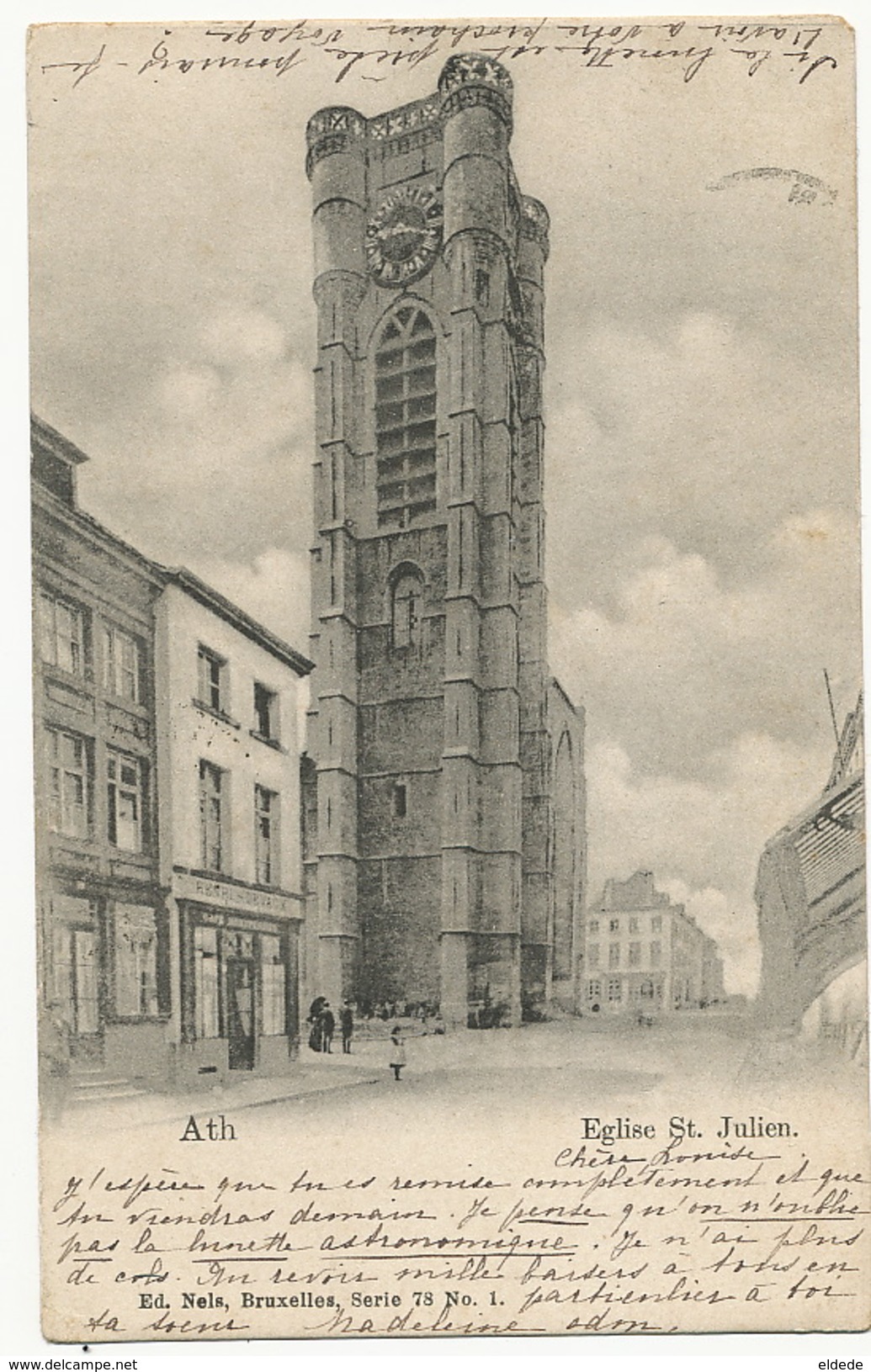 Ath Eglise St Julien Ed. Nels Serie 73, No 1  Timbrée 1902 - Ath