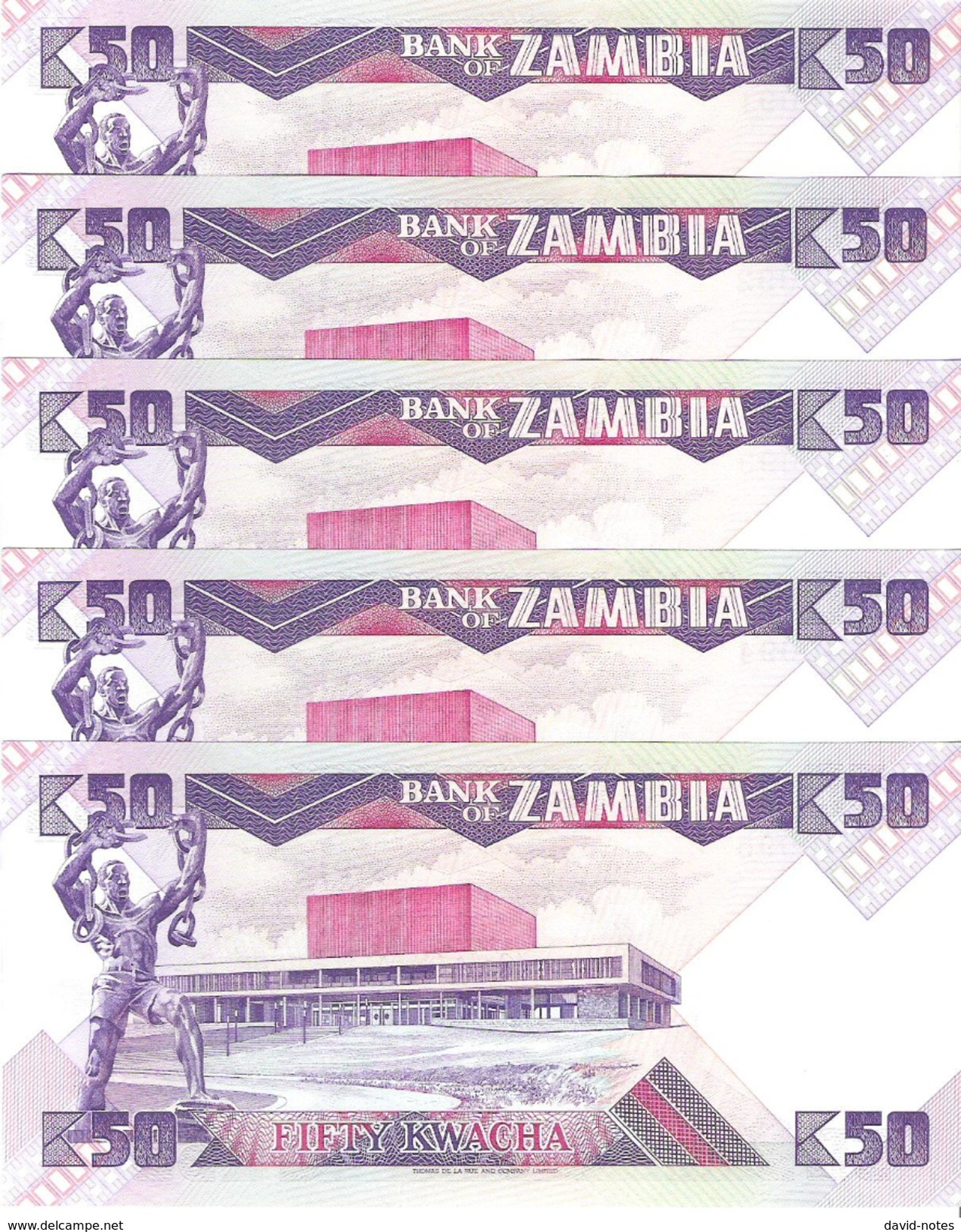 Zambia - Pick 28a - 50 Kwacha 1986-1988 - Unc - Lot X 5 Pcs Consecutive - Zambia