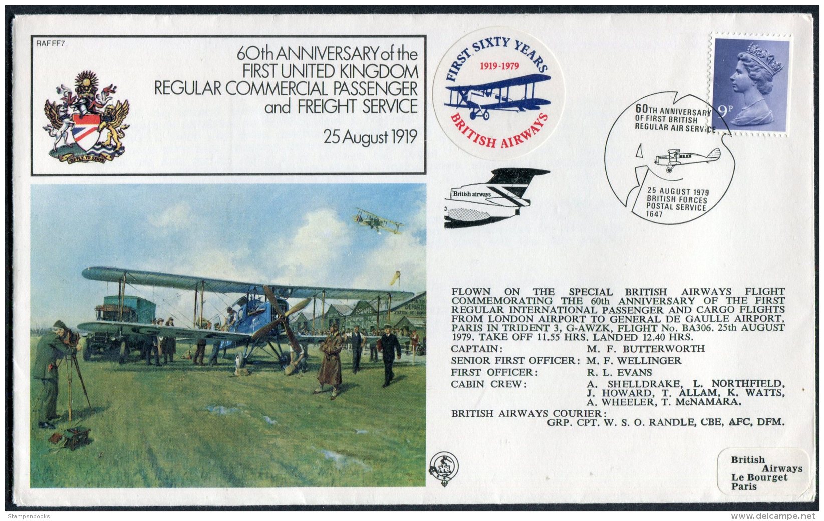 1979 GB Royal Air Force Flight Cover RAF FF7. BFPS 1647 Paris France, British Airways - Covers & Documents