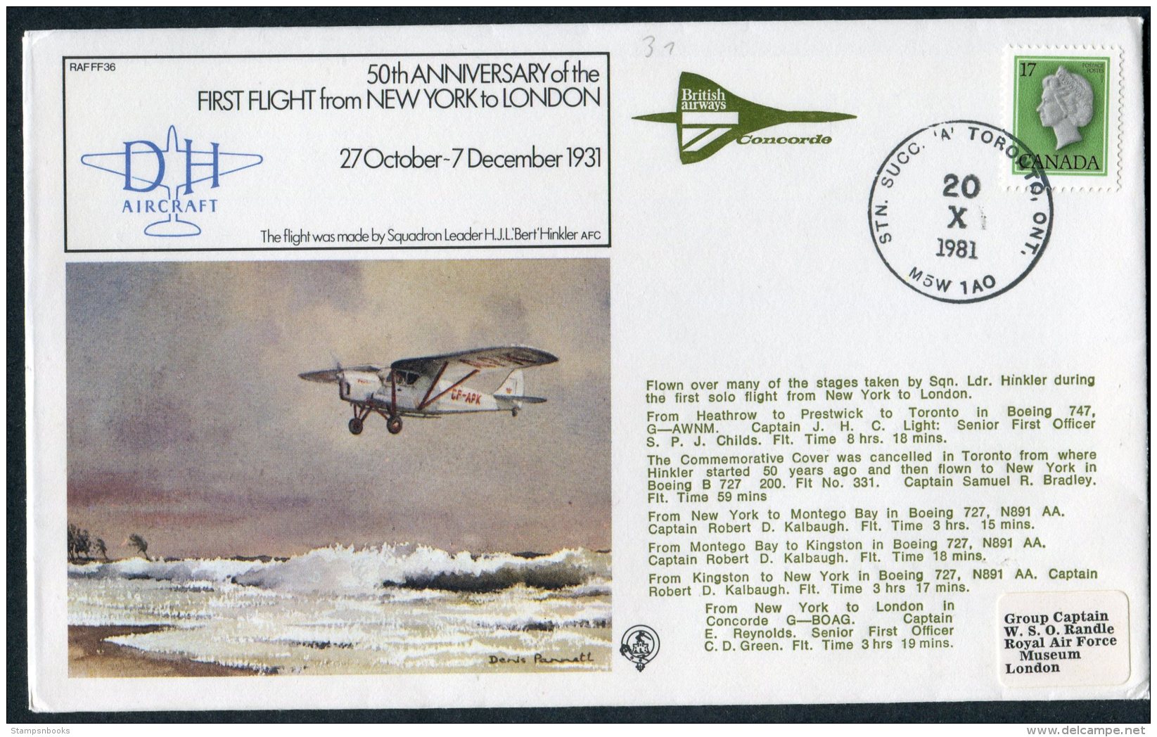 1981 Canada Royal Air Force Flight Cover RAF FF36. Toronto CONCORDE British Airways, Jamaica London. - Concorde