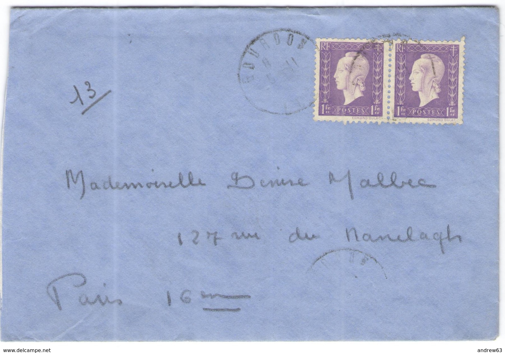 FRANCIA - France - 1945?? - 2 X 1F - Viaggiata Da Gourdon Per Paris - Storia Postale