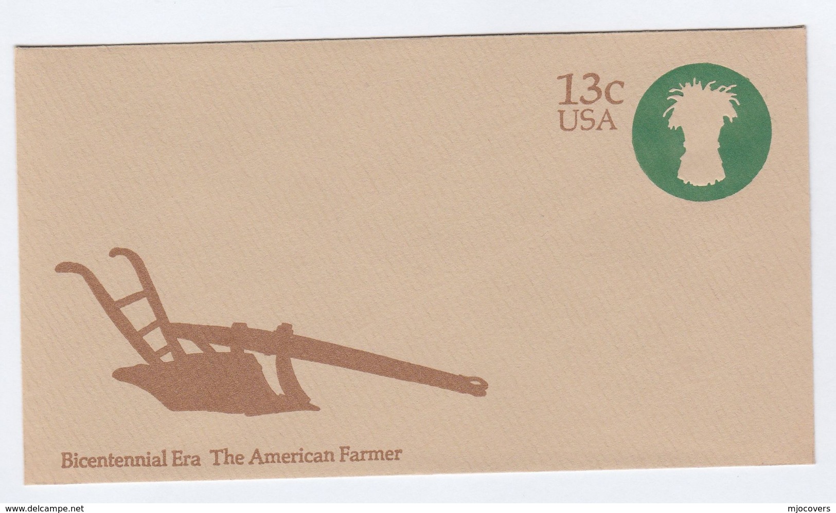 1976 USA 13c Postal  STATIONERY COVER BICENTENNIAL PLOUGH Farming Wheat Agriculture Stamps - Agriculture