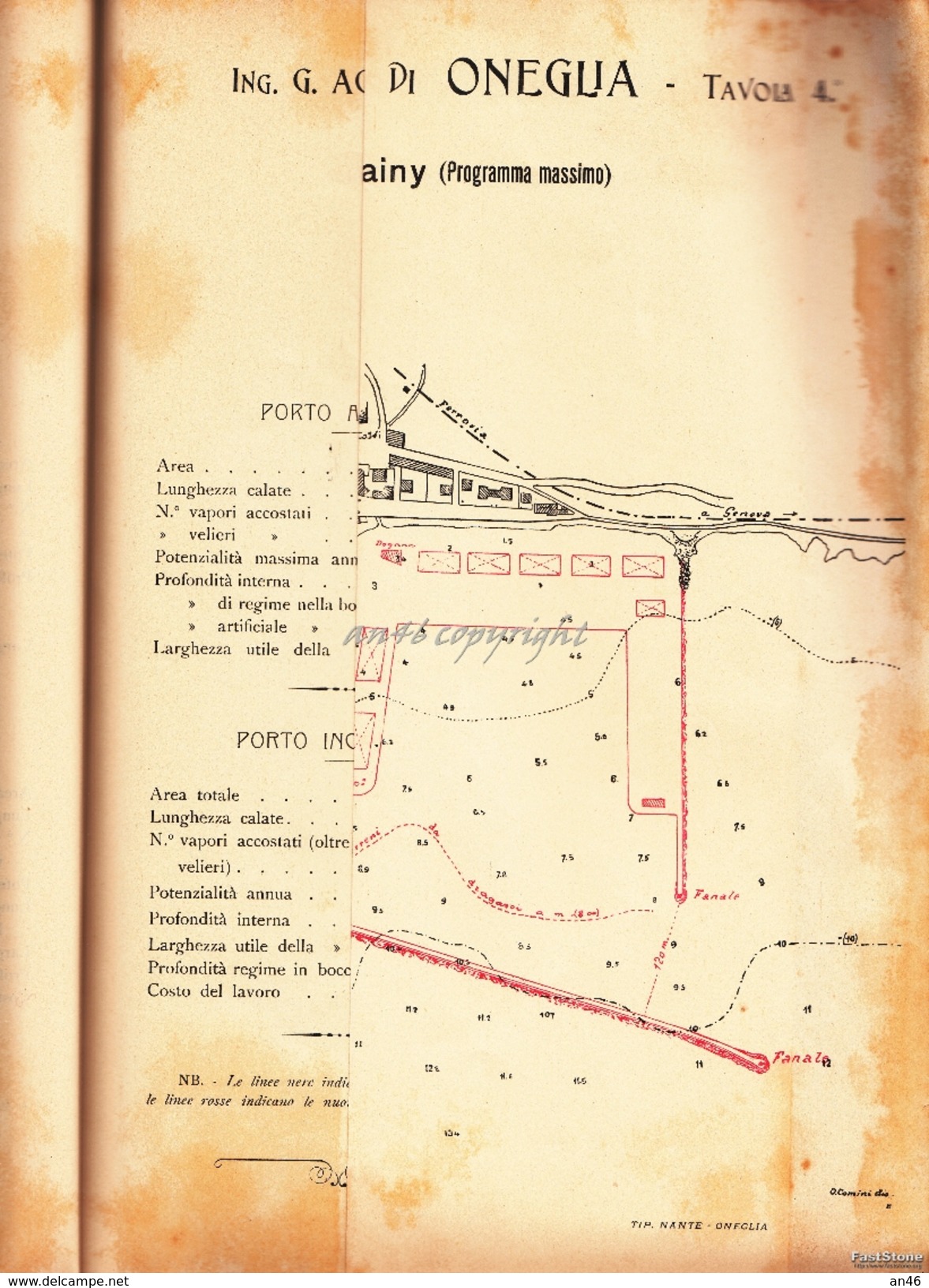 PIANO REGOLATORE DEL PORTO DI ONEGLIA -1906  ING.GIACOMO AGNESI_32 PAGINE E 4 TAVOLE APRIBILI A FISARMONICA_OK CONSERVAZ - Historische Documenten