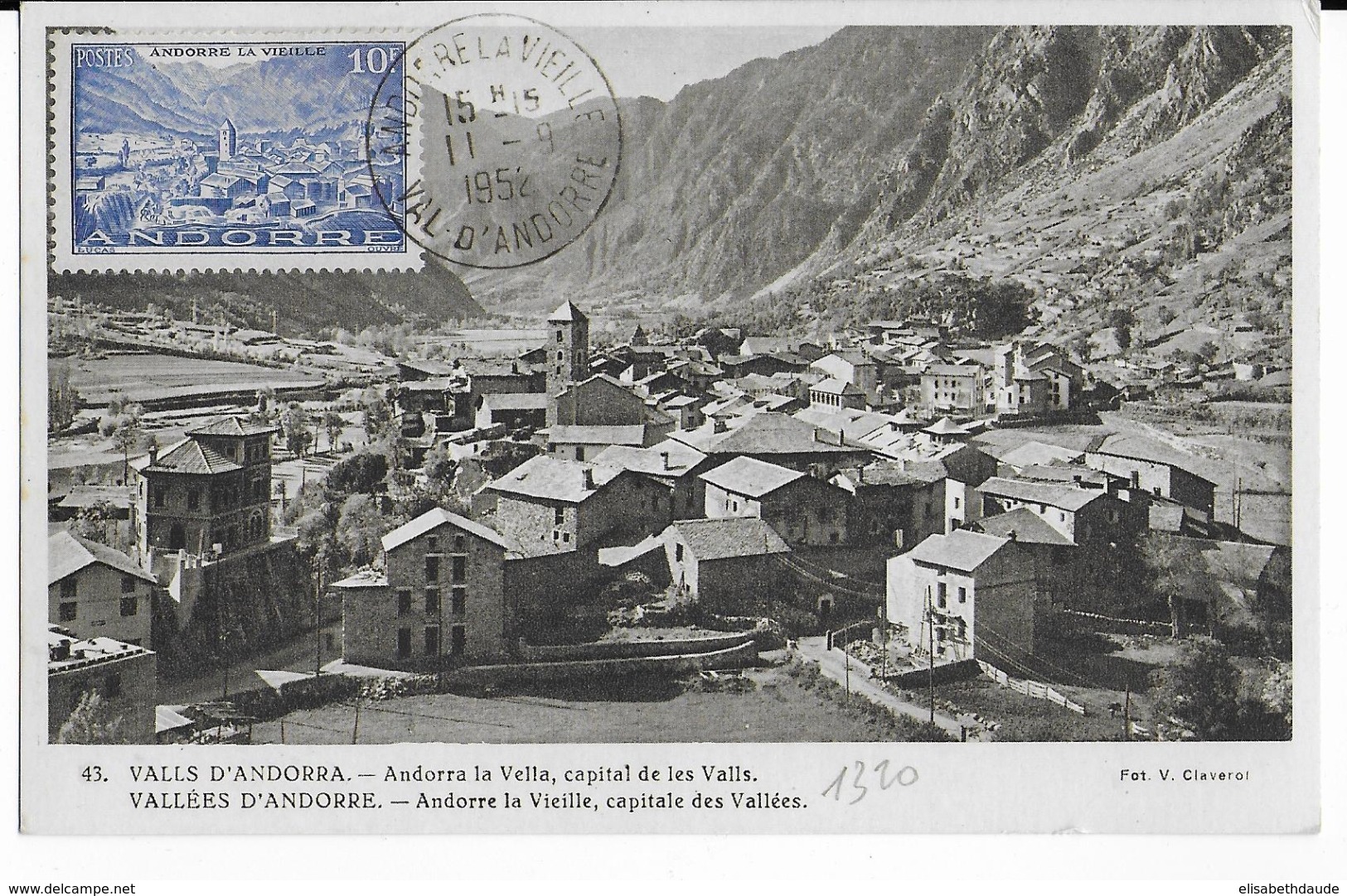1952 - ANDORRE - YT 113 Sur CARTE MAXIMUM De ANDORRE LA VIEILLE - Maximum Cards