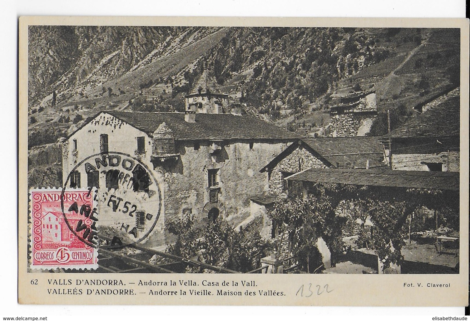 1952 - ANDORRA - YT 38 Sur CARTE MAXIMUM De ANDORRE LA VIEILLE - Storia Postale