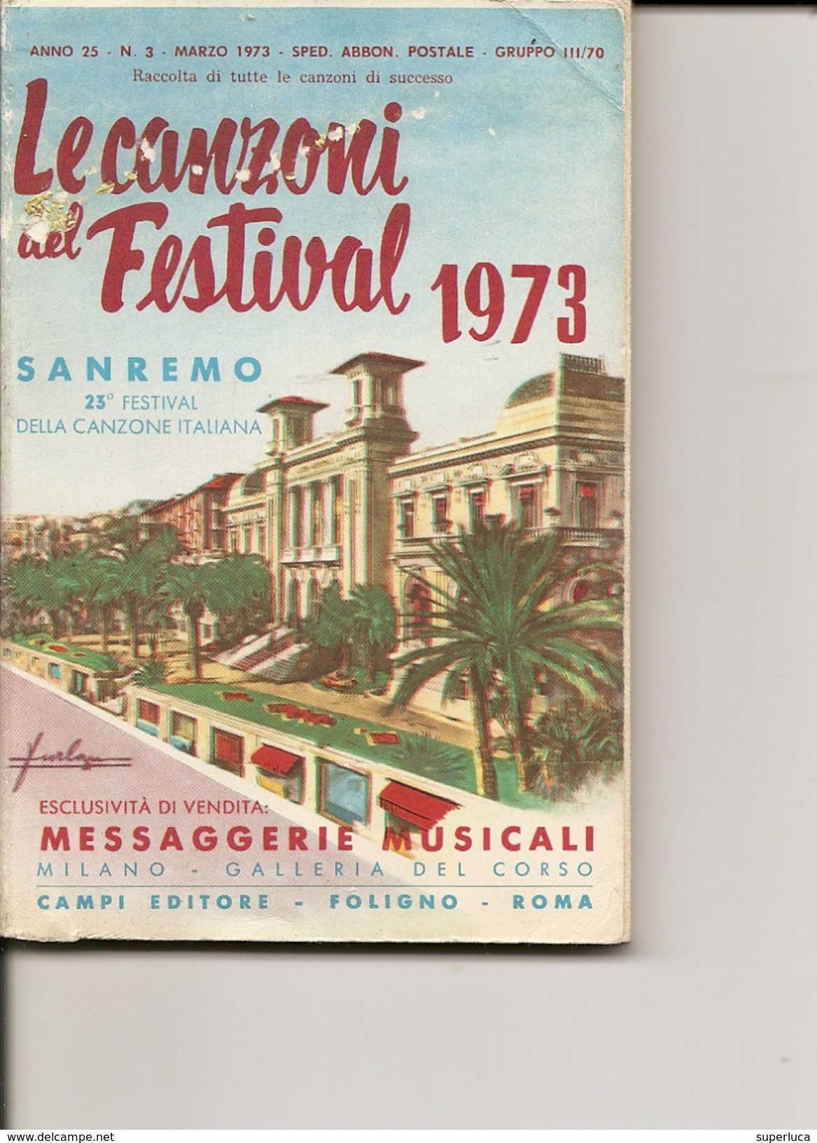 1-LIBRETTO LE CAZONI DEL FESTIVAL 1973-SANREMO - Canto (solo)