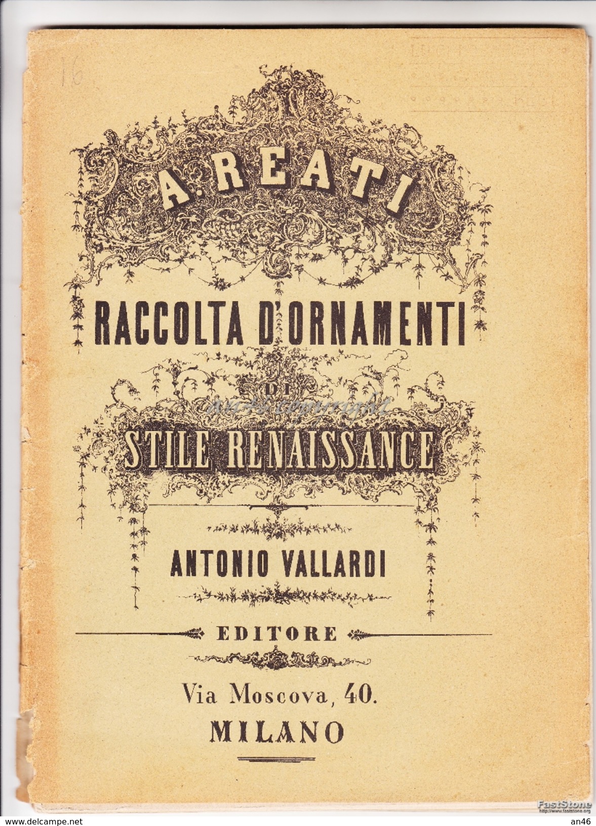 A. REATI_RACCOLTA D'ORNAMENTI Di STILE RENAISSANCE_ANTONIO VALLARDI EDITORE_MILANO-18 TAVOLE- - Documenti Storici