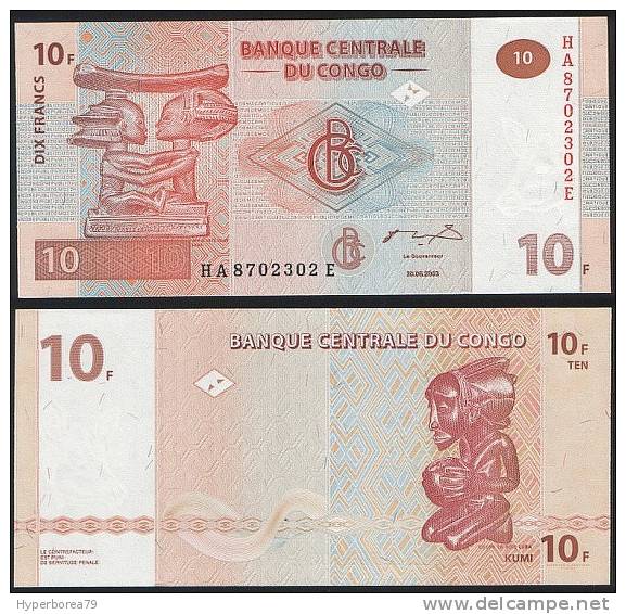 Congo DEALER LOT ( 5 Pcs ) P 93 - 10 Francs 30.6.2003 - UNC - República Democrática Del Congo & Zaire