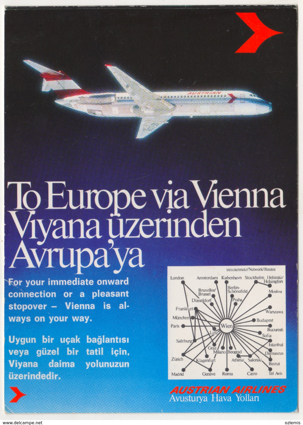 AUSTRIAN AIRLINES TURKISH POSTCARD - Autres & Non Classés