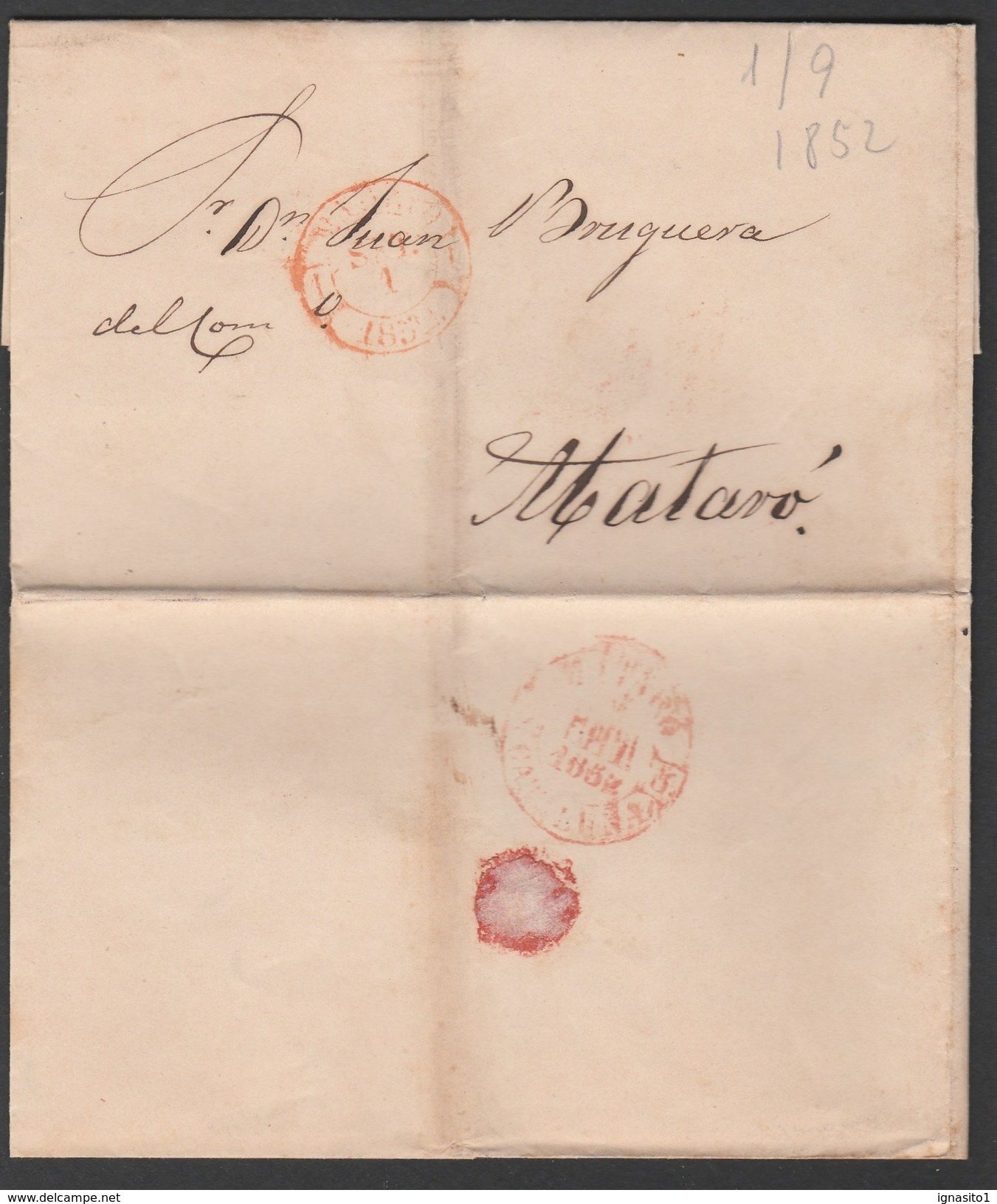 1852 Sobreescrito Baeza Mataro Y Madrid - Cartas & Documentos