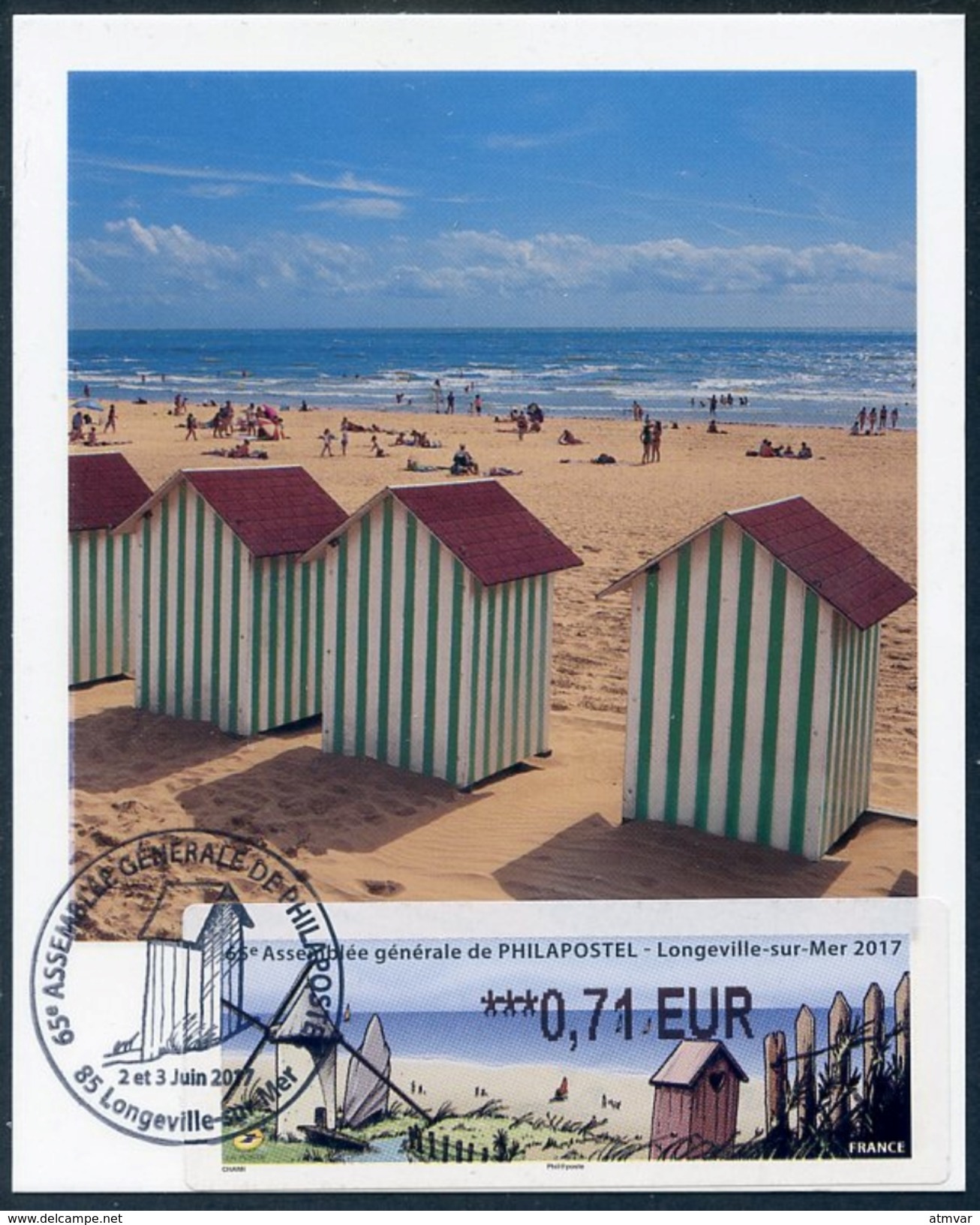 FRANCE (2017). Carte Maximum Card - ATM LISA - 65 Assemblée Générale De PHILAPOSTEL - Longeville-sur-Mer - Beach Hut - 2010-... Geïllustreerde Frankeervignetten