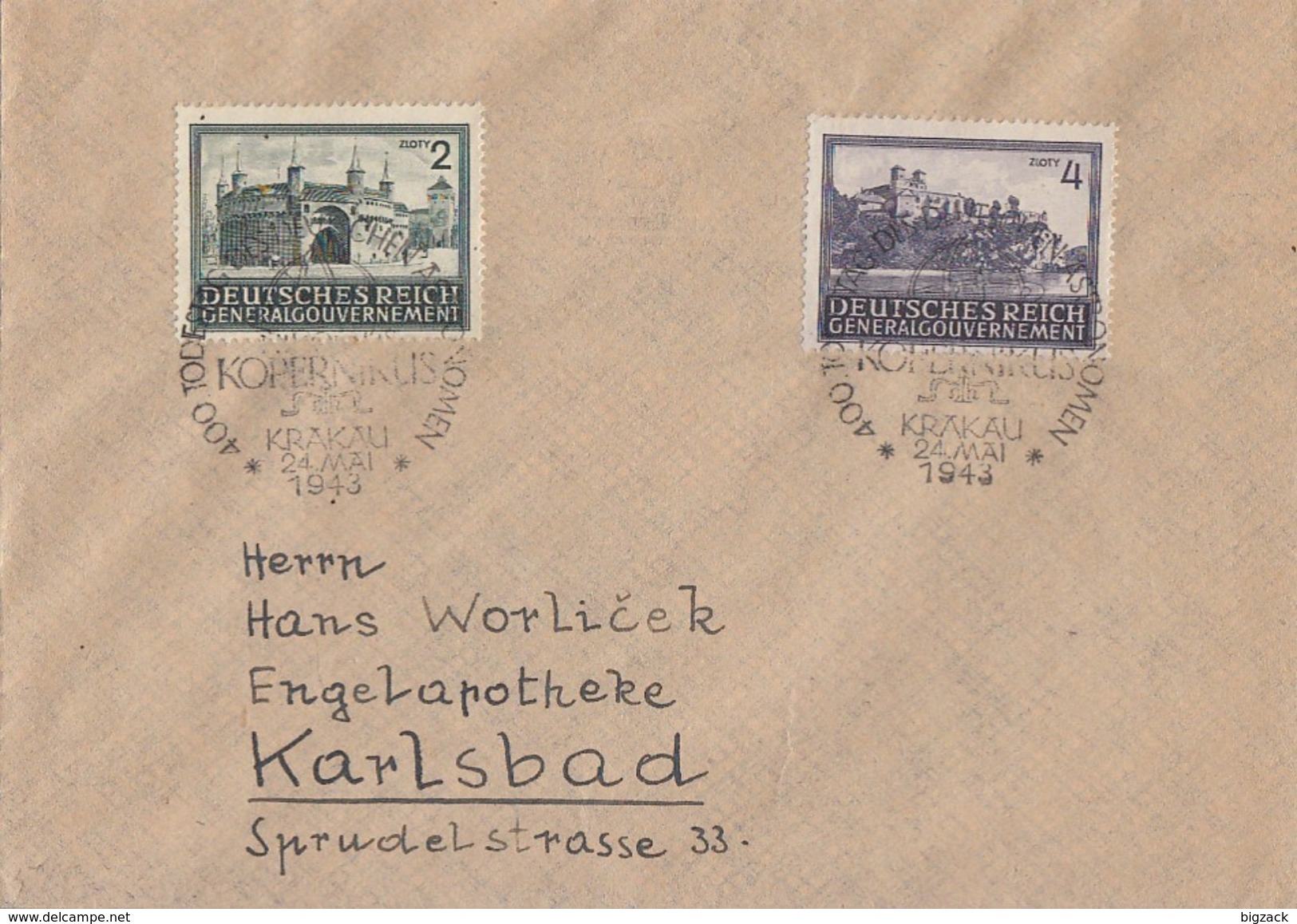 GG Brief Mif Minr.113,114 SST Krakau Gel. Nach Karlsbad - Generalregierung