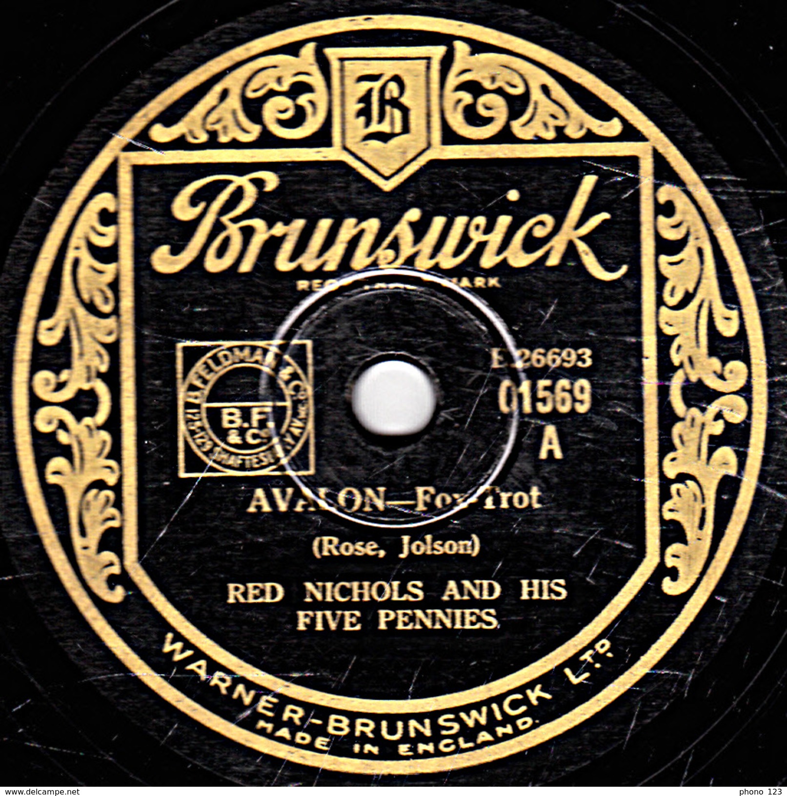 78 T - 25 Cm. - état TB - RED NICHOLS - AVALON  Fox-Trot - NOBODY' SWEETHEART  Fox-Trot - 78 T - Disques Pour Gramophone