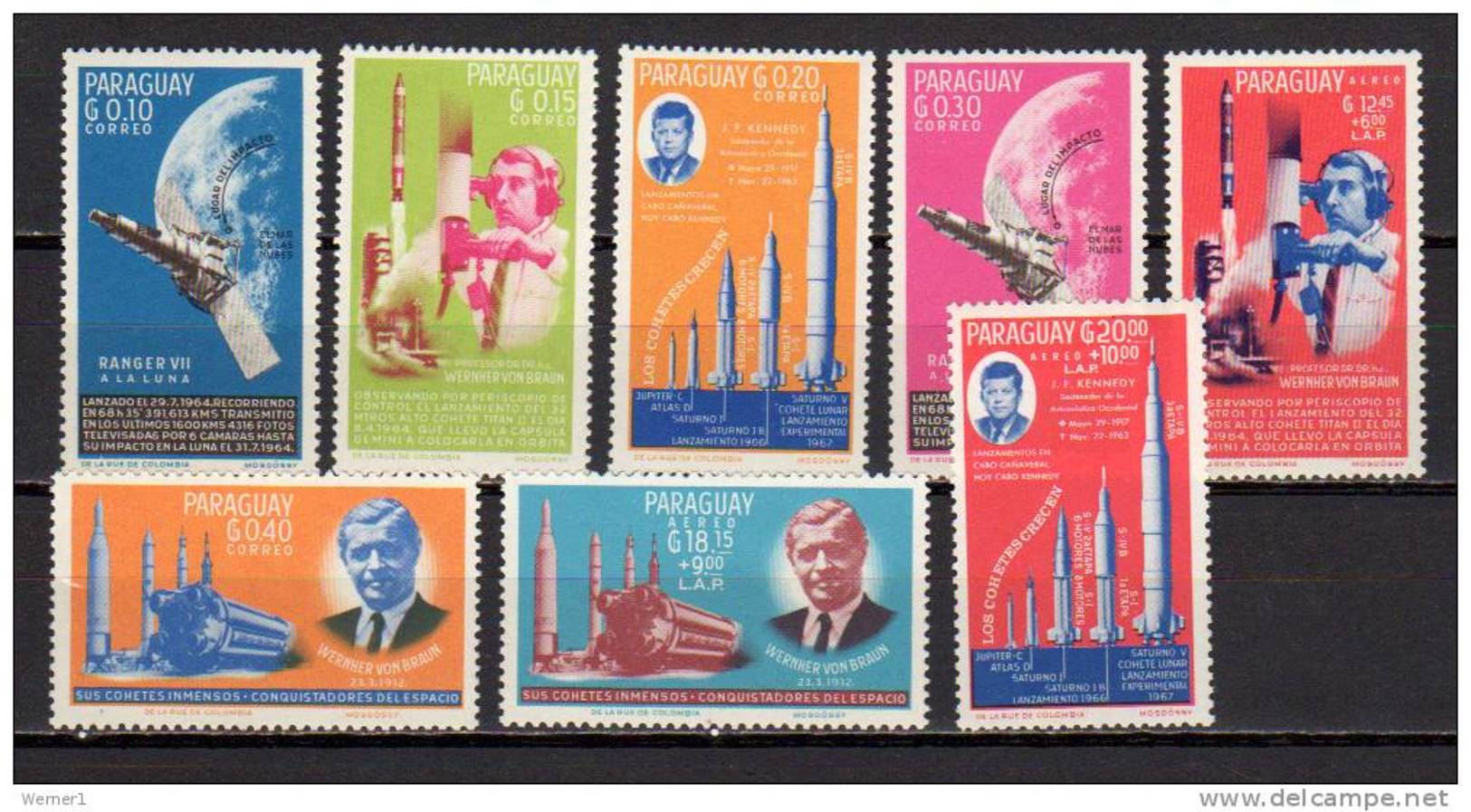 Paraguay 1964 Space, JFK Kennedy Set Of 8 MNH - Südamerika