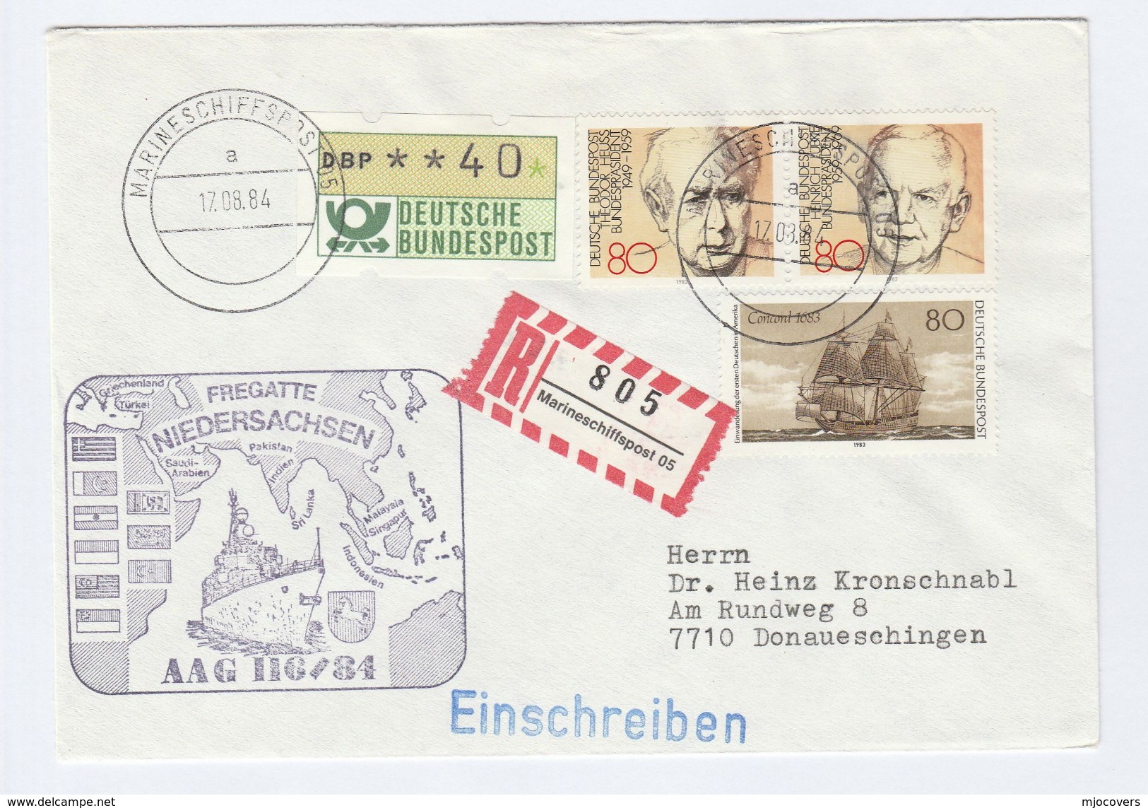 1984 COVER GERMANY NAVY In PAKISTAN, TURKEY, MALAYSIA, SINGAPORE Visit SHIP Niedersachsen Marineschiffspost Pmk Stamps - Ships