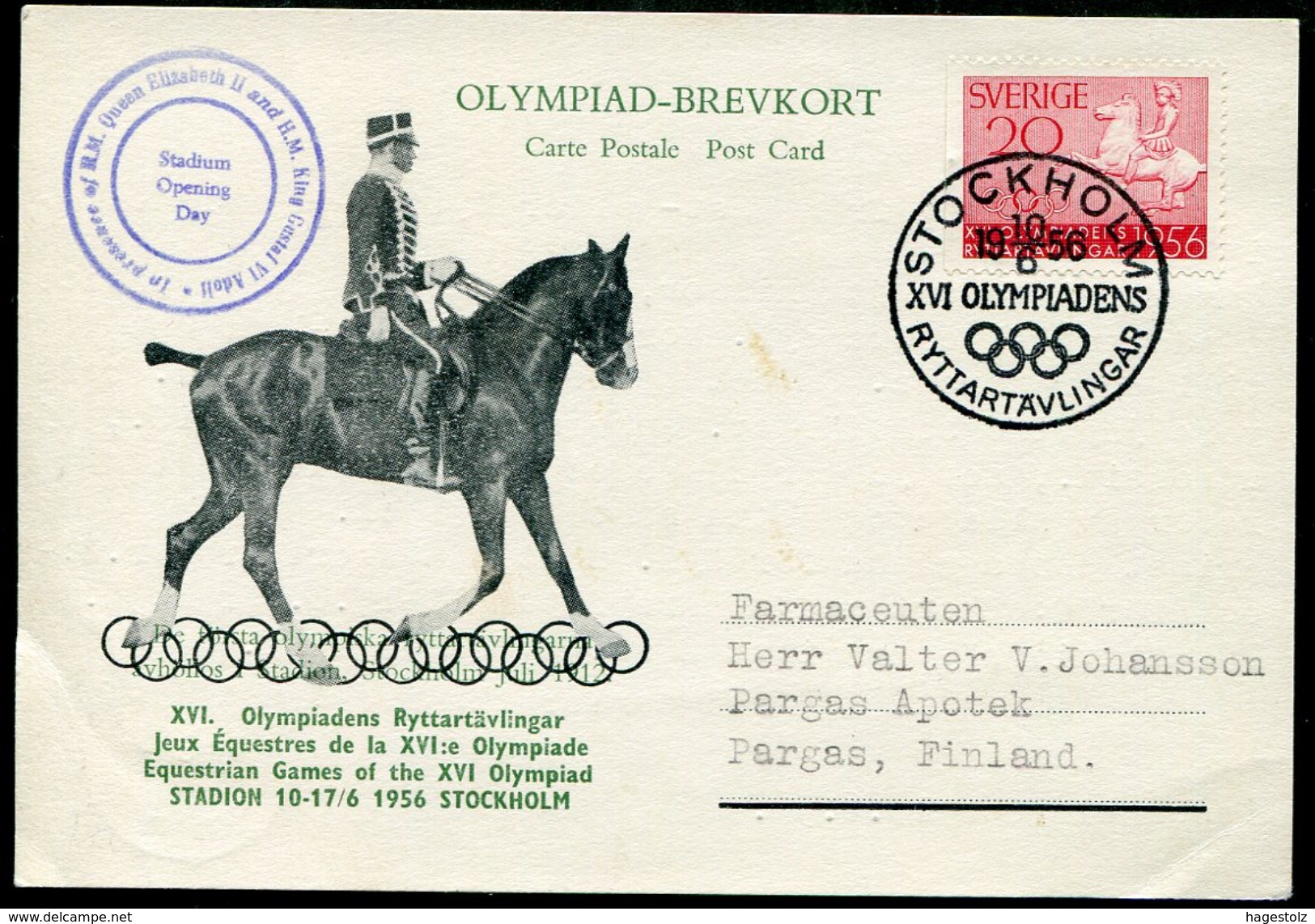 Sweden Sverige 1956 Card Summer Olympic Equestrian Games Horse Rider Reitspielen Jeux équestres STOCKHOLM > Finland - Sommer 1956: Melbourne