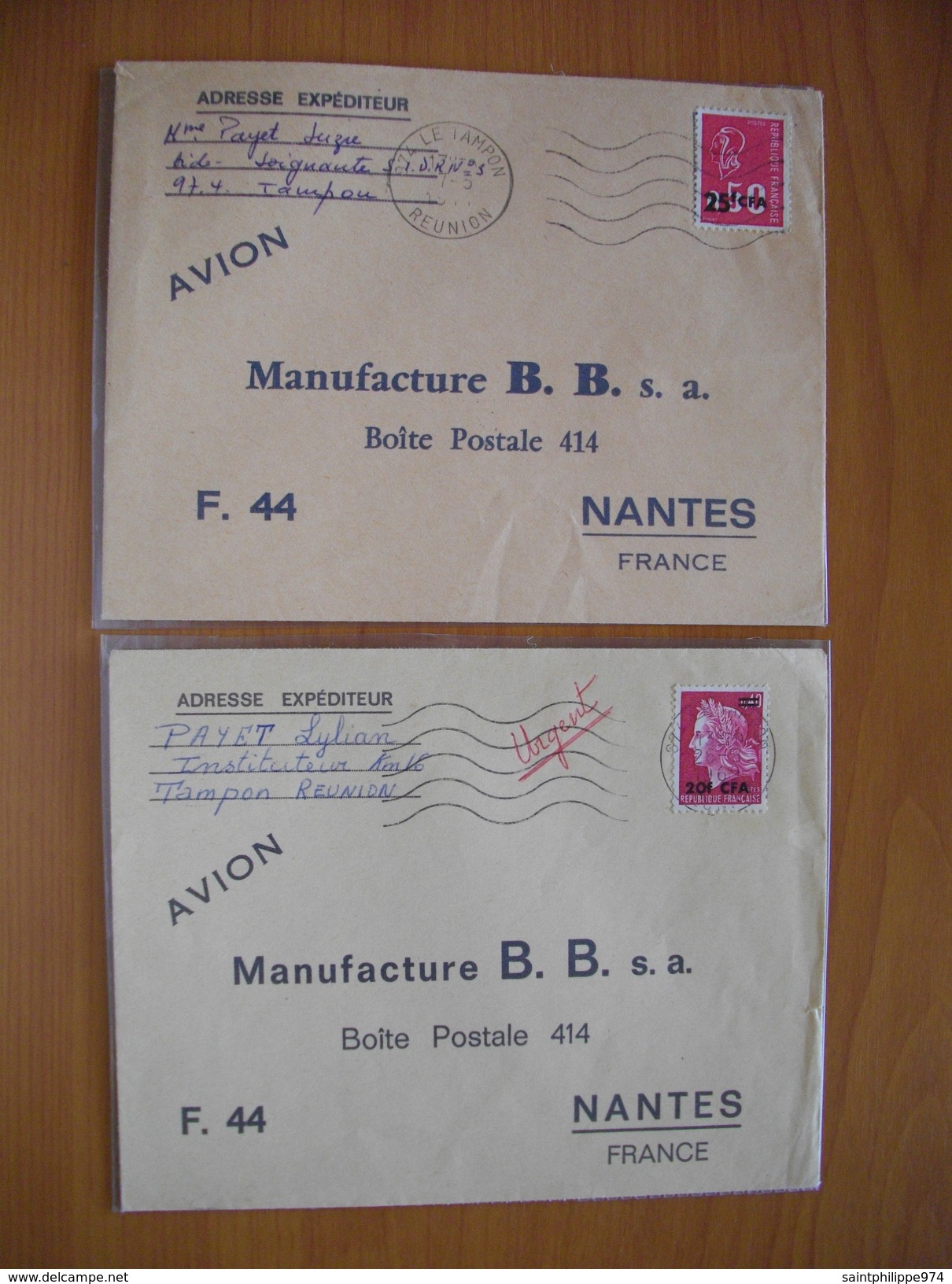 Réunion : Deux Lettres (1970 Et 1971) Avec Oblitérations Mécaniques Type Lignes Ondulées Différentes Du Tampon - Covers & Documents