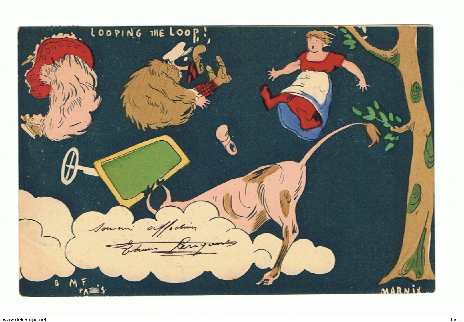 Illustrateur MARNIX ( M F Paris)  Humour - 1904 - Déboires D'un Couple En Auto - Looping !- Taureau (fr47) - Autres & Non Classés