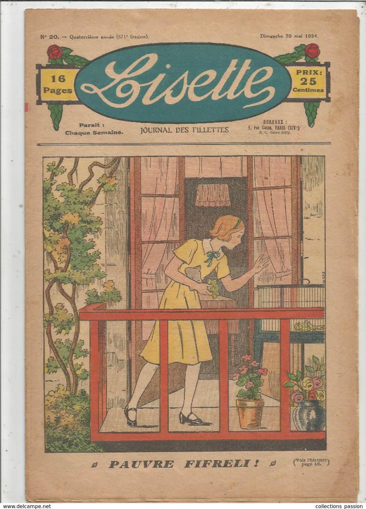 Journal Des Fillettes , LISETTE , N° 20 , 20 Mai 1934 , Frais Fr : 1.95 Euros - Autres & Non Classés