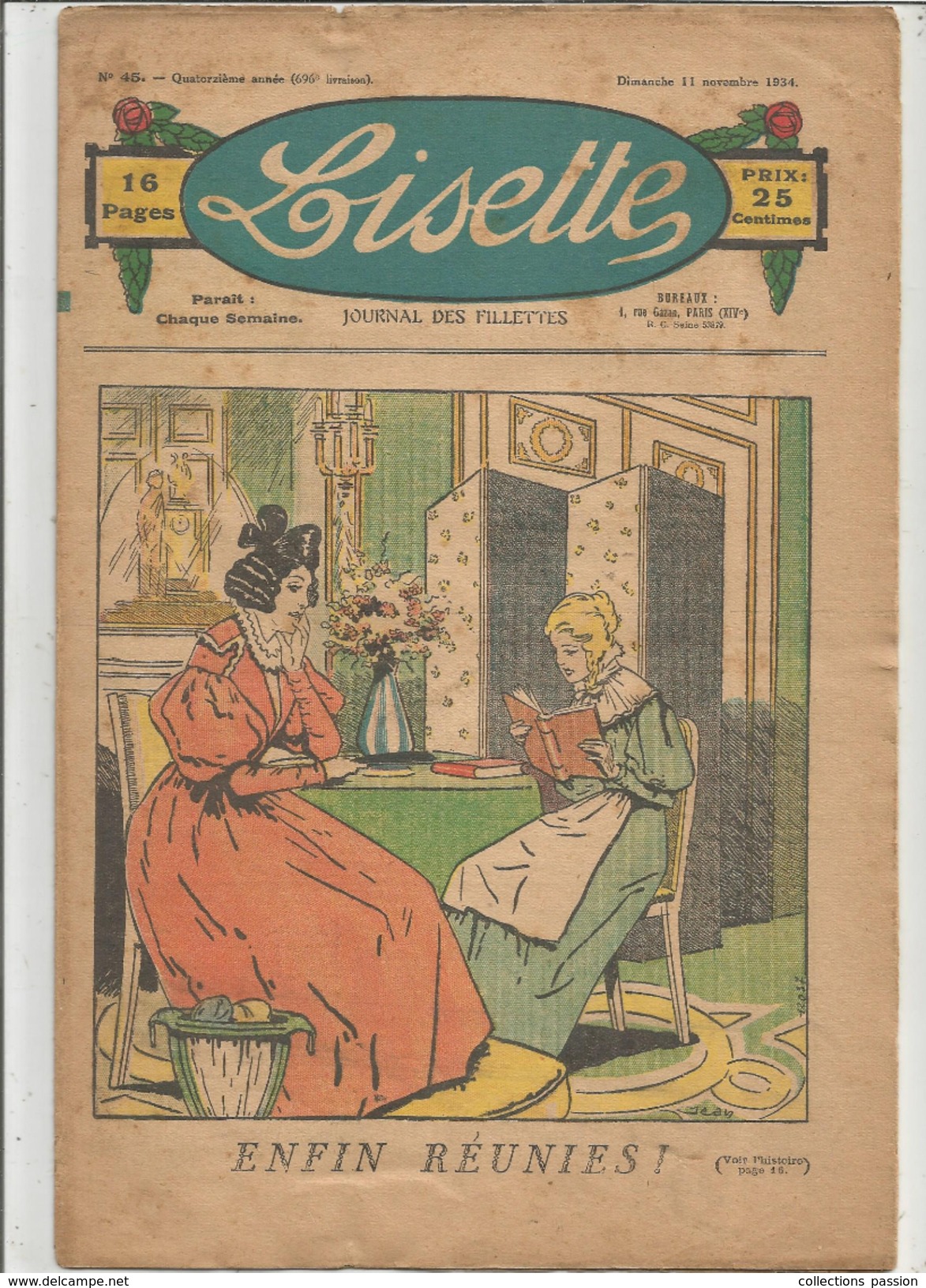 Journal Des Fillettes , LISETTE , N° 45 , 11 Novembre 1934 , Frais Fr : 1.95 Euros - Sonstige & Ohne Zuordnung