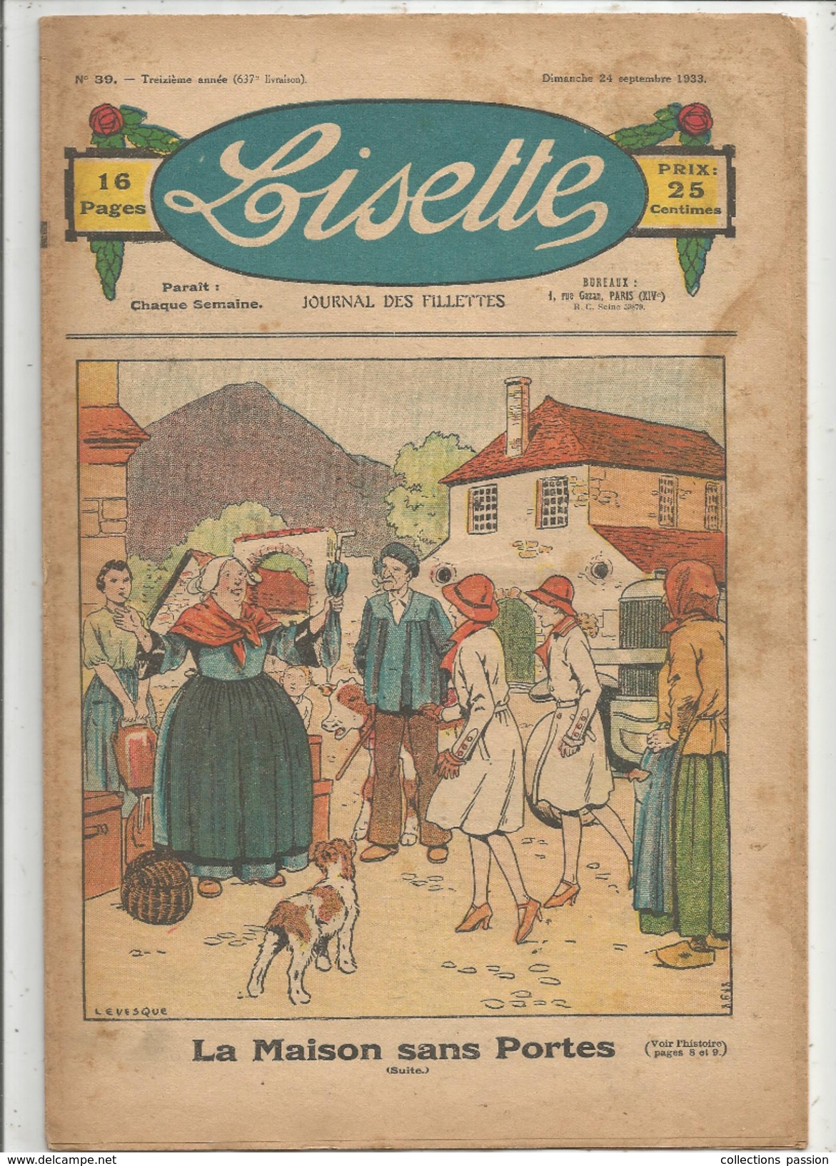 Journal Des Fillettes , LISETTE , N° 39 , 24 Septembre 1933 , Frais Fr : 1.95 Euros - Other & Unclassified